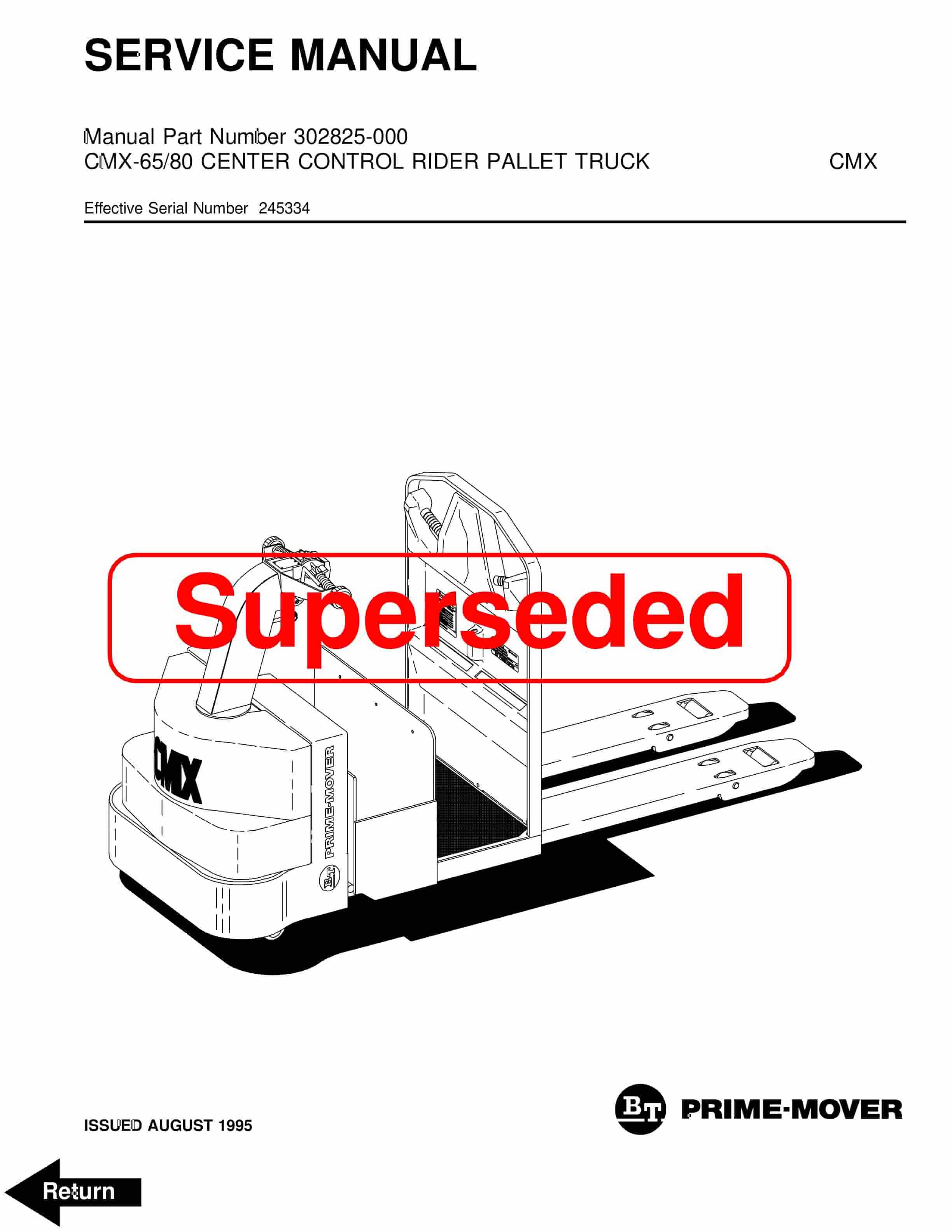 BT CMX-65, CMX-80 Center Control Riding Pallet Truck Service Manual 302825-000