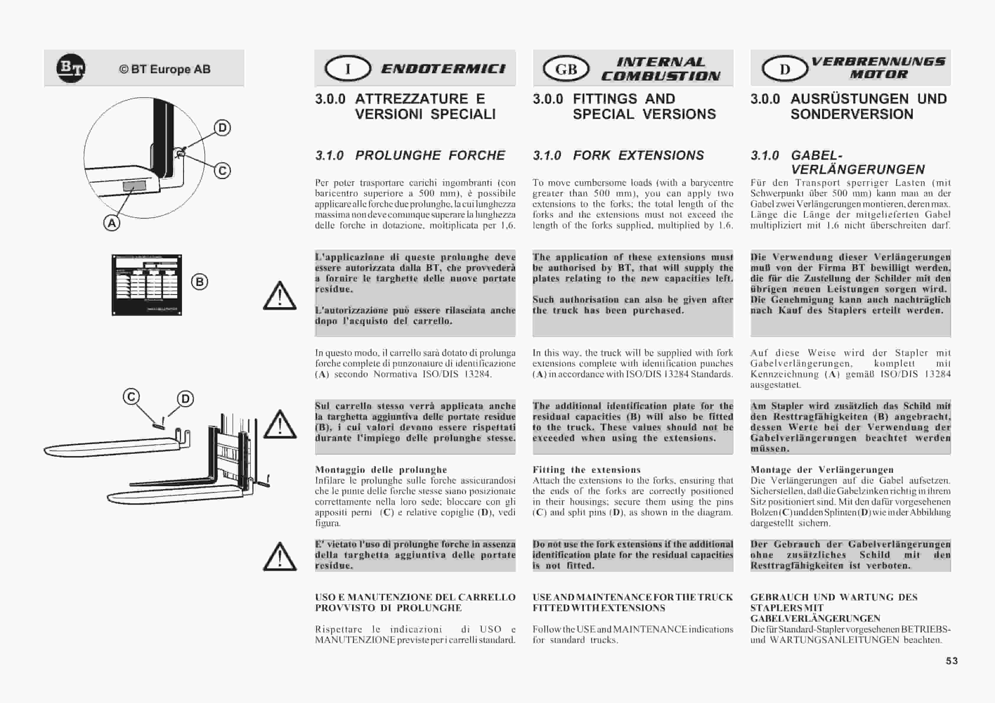 BT D-G-Series C4D250H-E, C4D300H-E, C4D350H-E, C4G250H-E, C4G300H-E, C4G350H-E Use And Maintenance Handbook 0337322R1CE-2