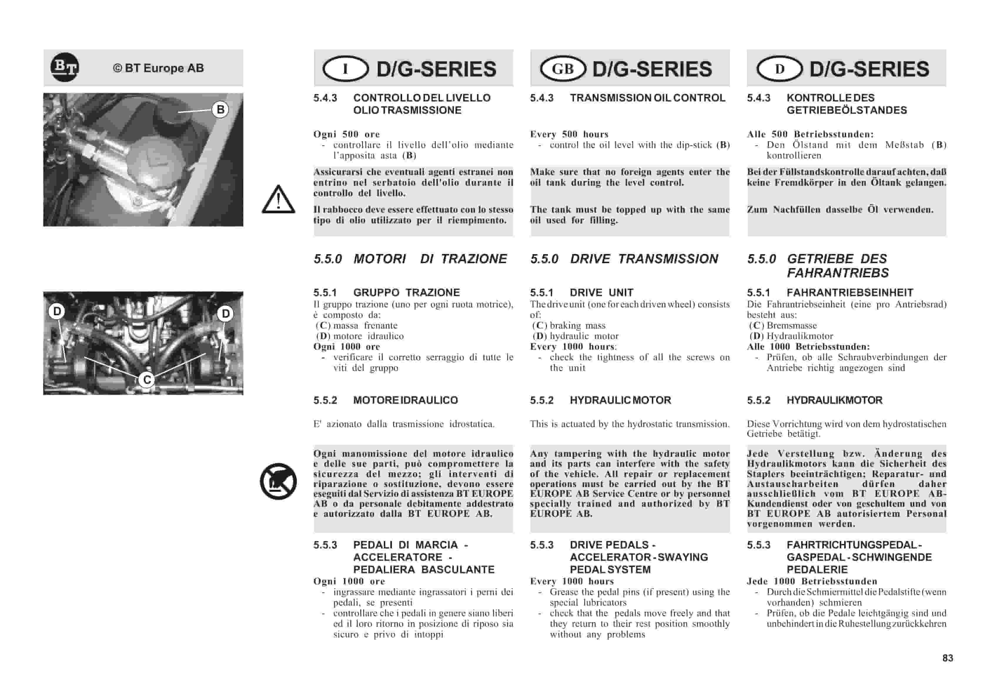 BT D-G-Series CBD15, CBD18, CBD20, CBG15, CBG18, CBG20 Use And Maintenance Handbook 0337290R1CE-5