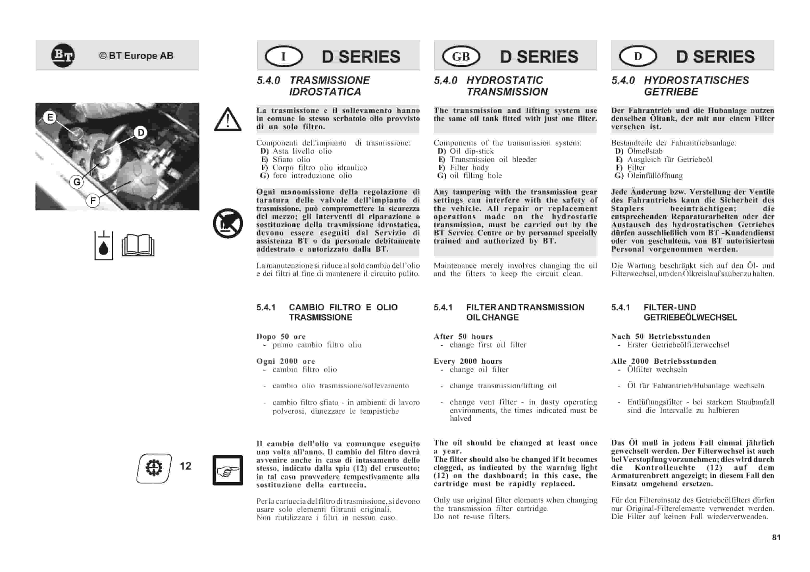 BT D-Series CBD40, CBD45, CBD50 Use And Maintenance Handbook 0337308R1CE-5