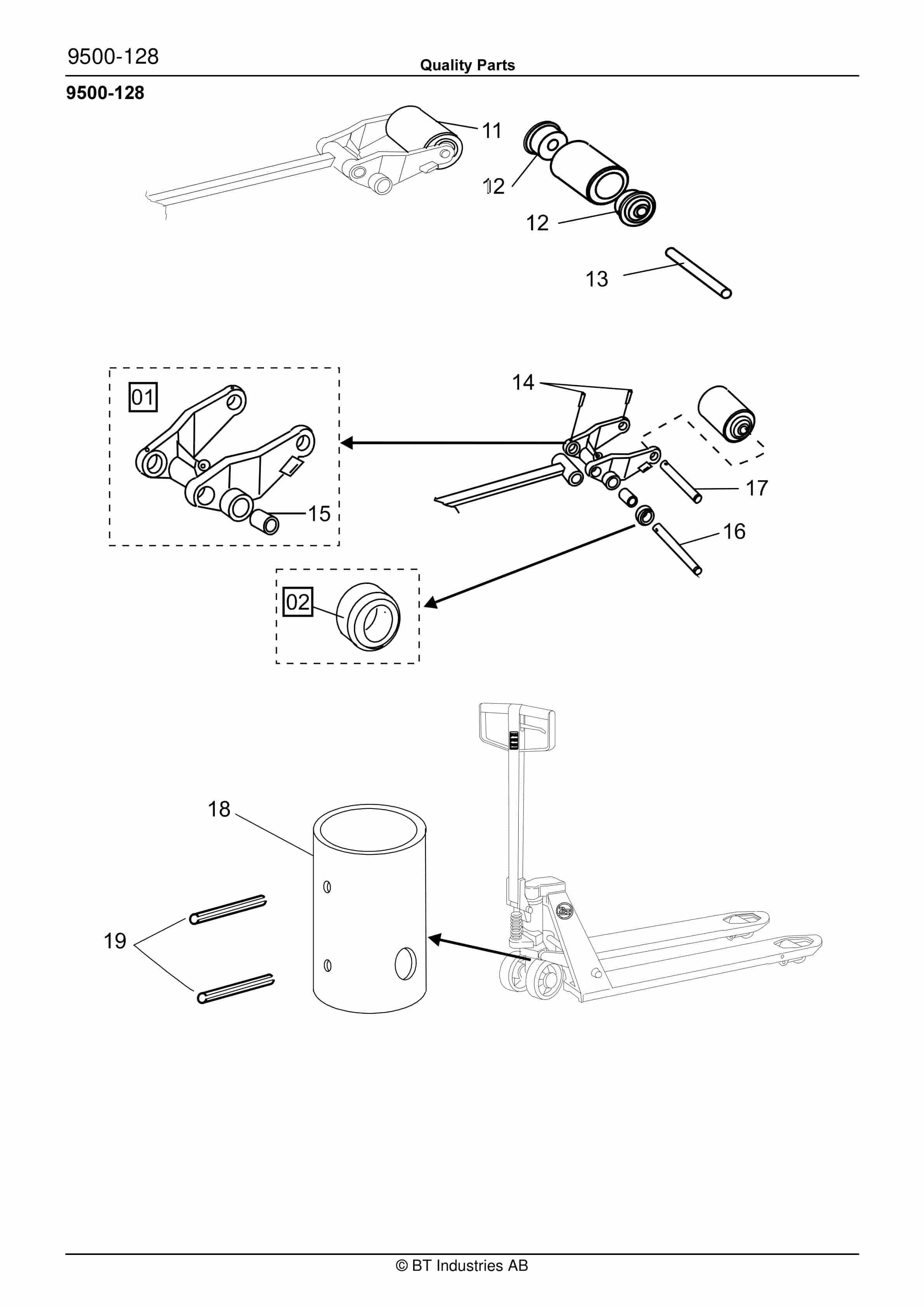 BT Floor Conveyor- Hinged Fork Frame- Tow Train Special Forkframe Wheels-Parkingbrake Quality Parts 175382-4