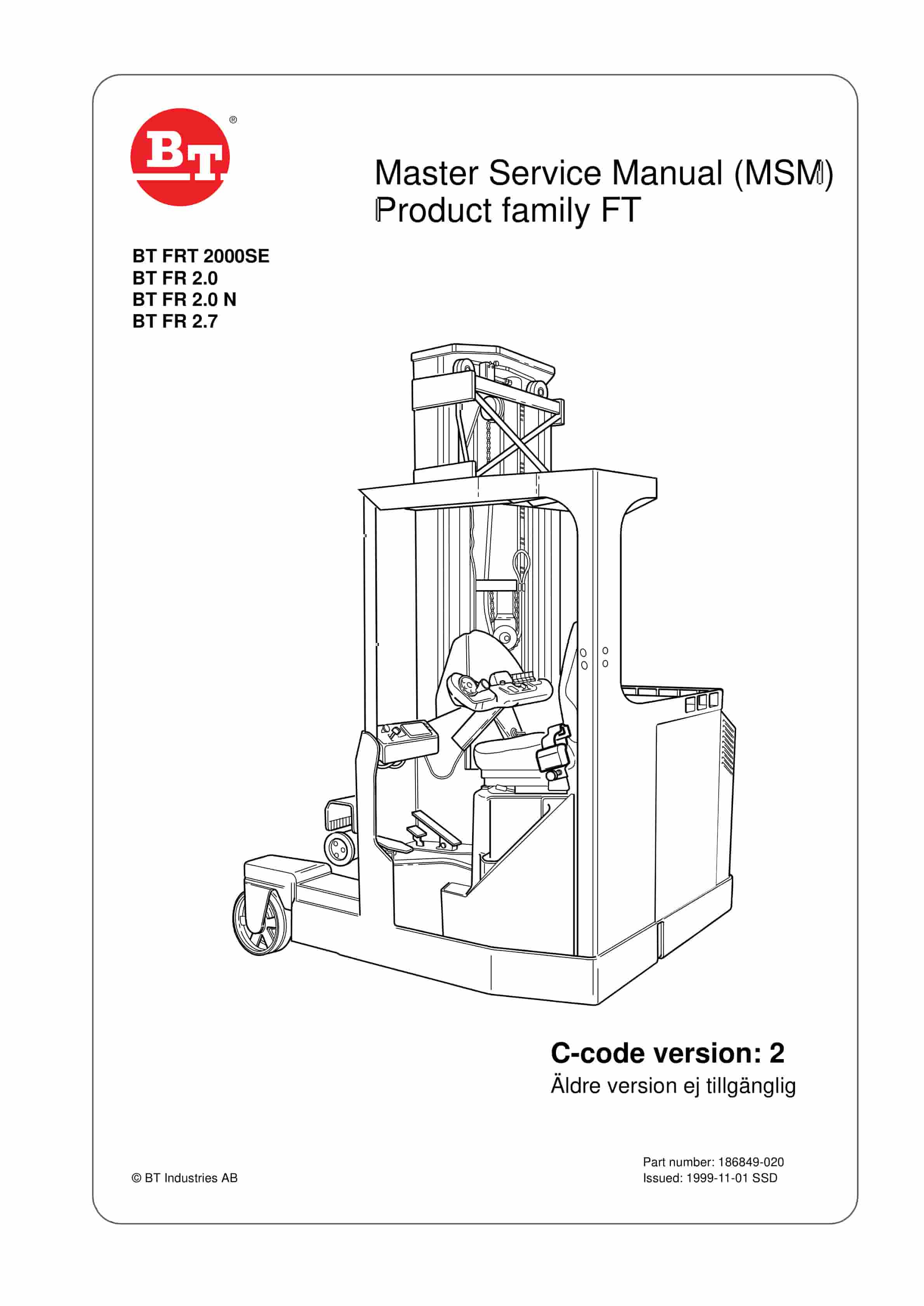 BT FRT 2000SE, FR 2.0, FR 2.0 N, FR 2.7 Service Manual 186849-020