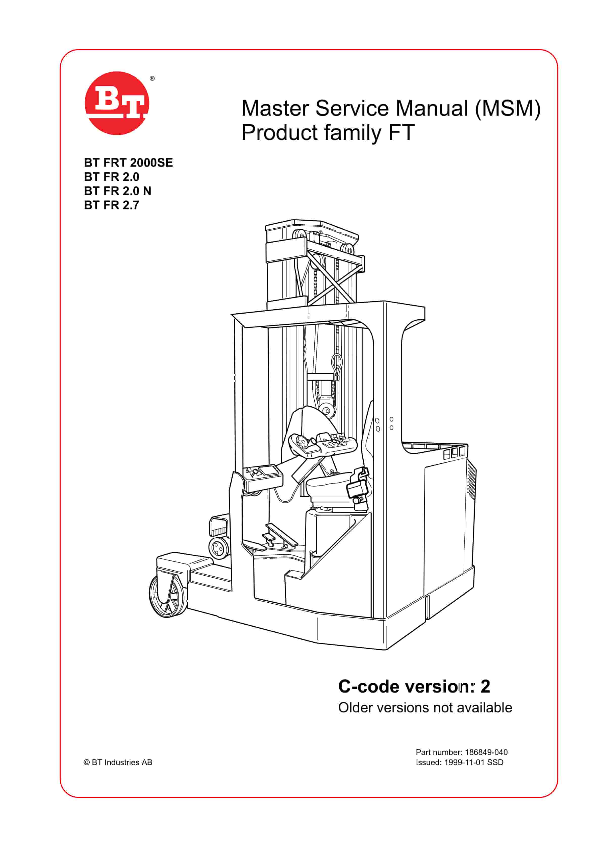 BT FRT 2000SE, FR 2.0, FR 2.0 N, FR 2.7 Service Manual 186849-040