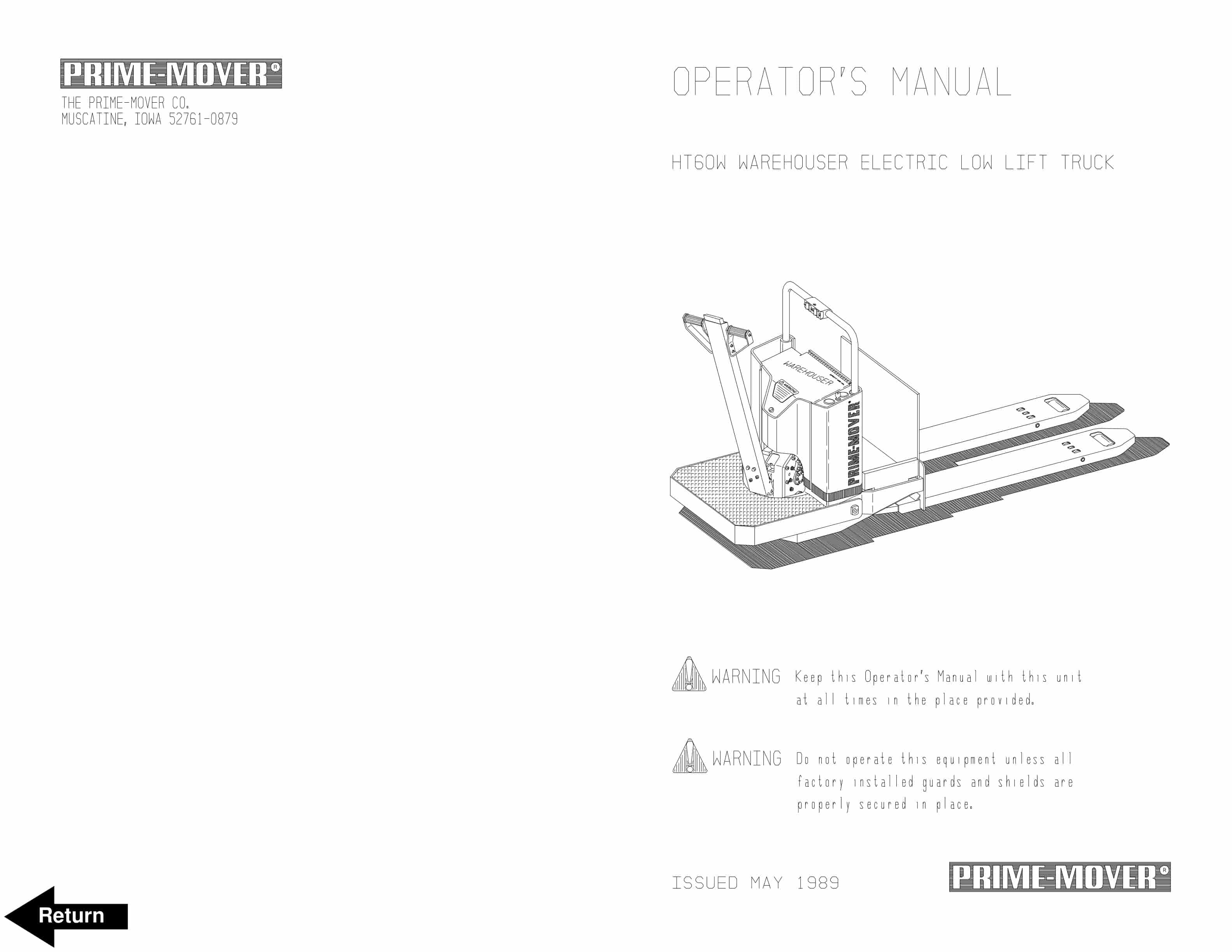 BT HT60W Warehouser Electric Low Lift Truck Operator Manual 300406-000