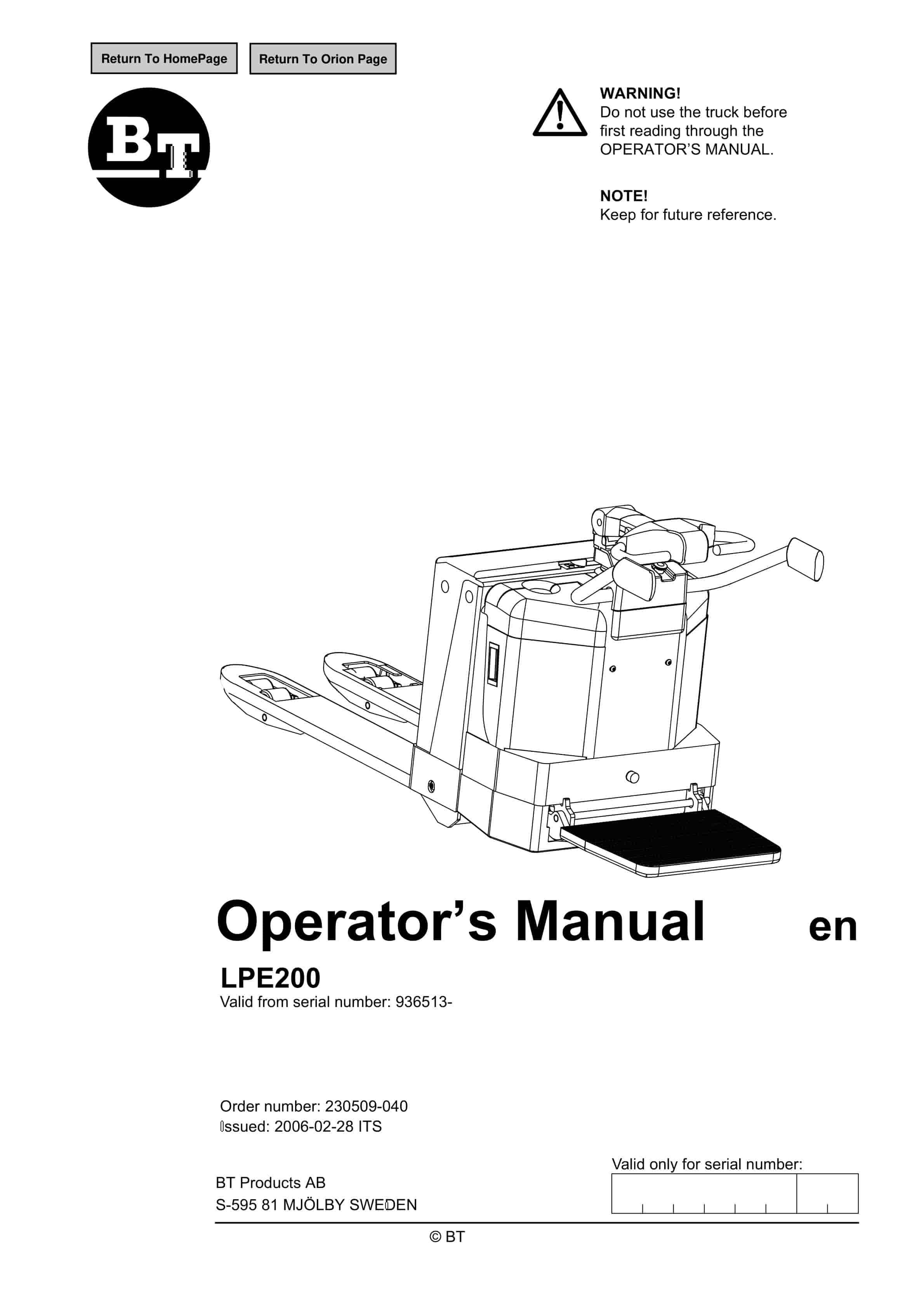 BT LPE200 Operator Manual 230509-040