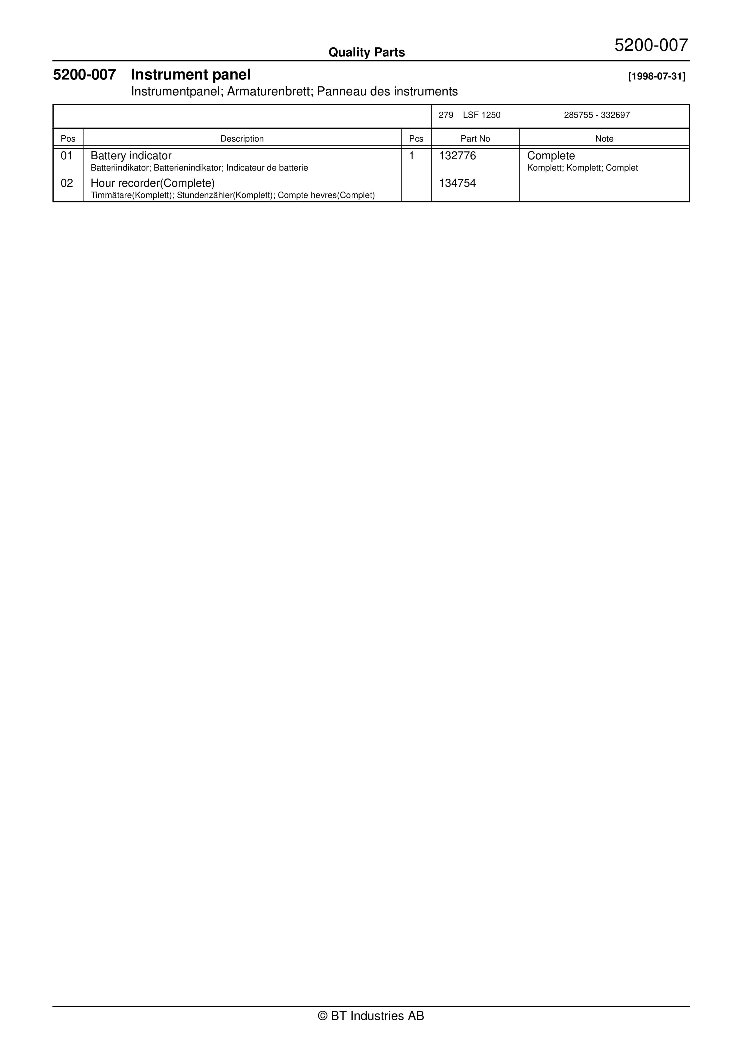 Alternative view of BT LR7 Type2 (LSF 1250-11) Parts Manual 211555