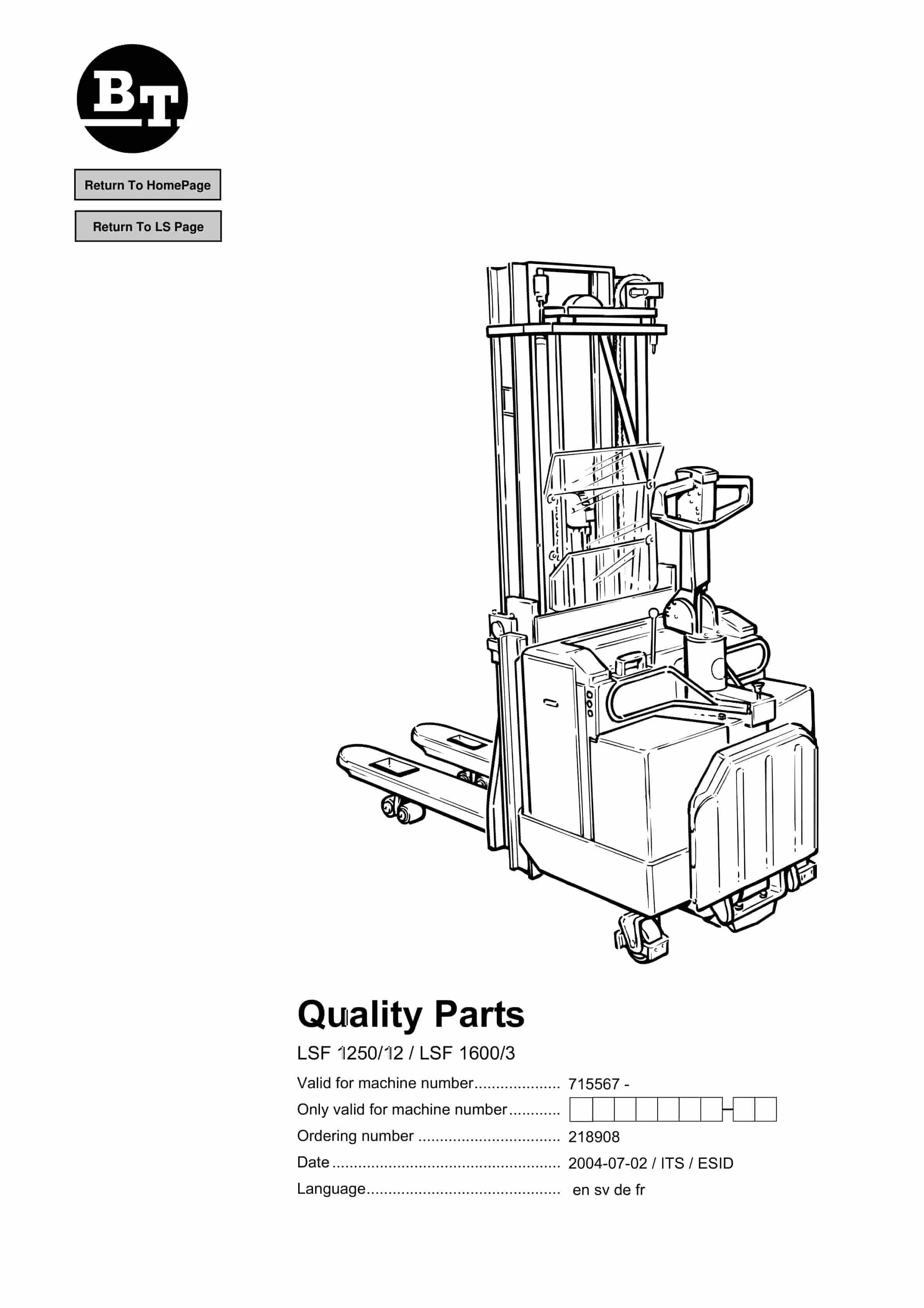 BT LSF 1250-12, LSF 1600-3 Quality Parts 218908