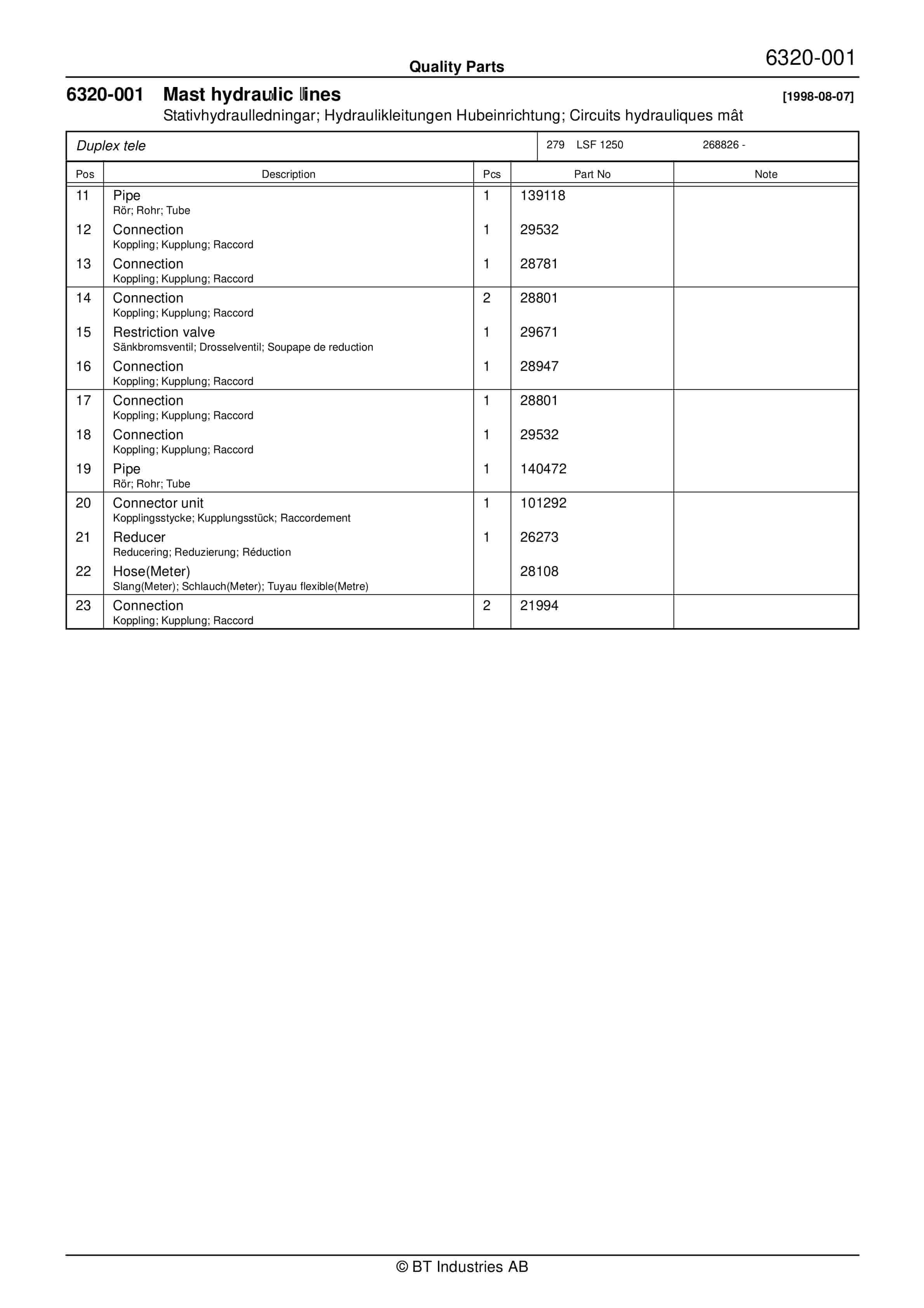 Alternative view of BT LSF 1250, LSF 1600 Quality Parts 180658