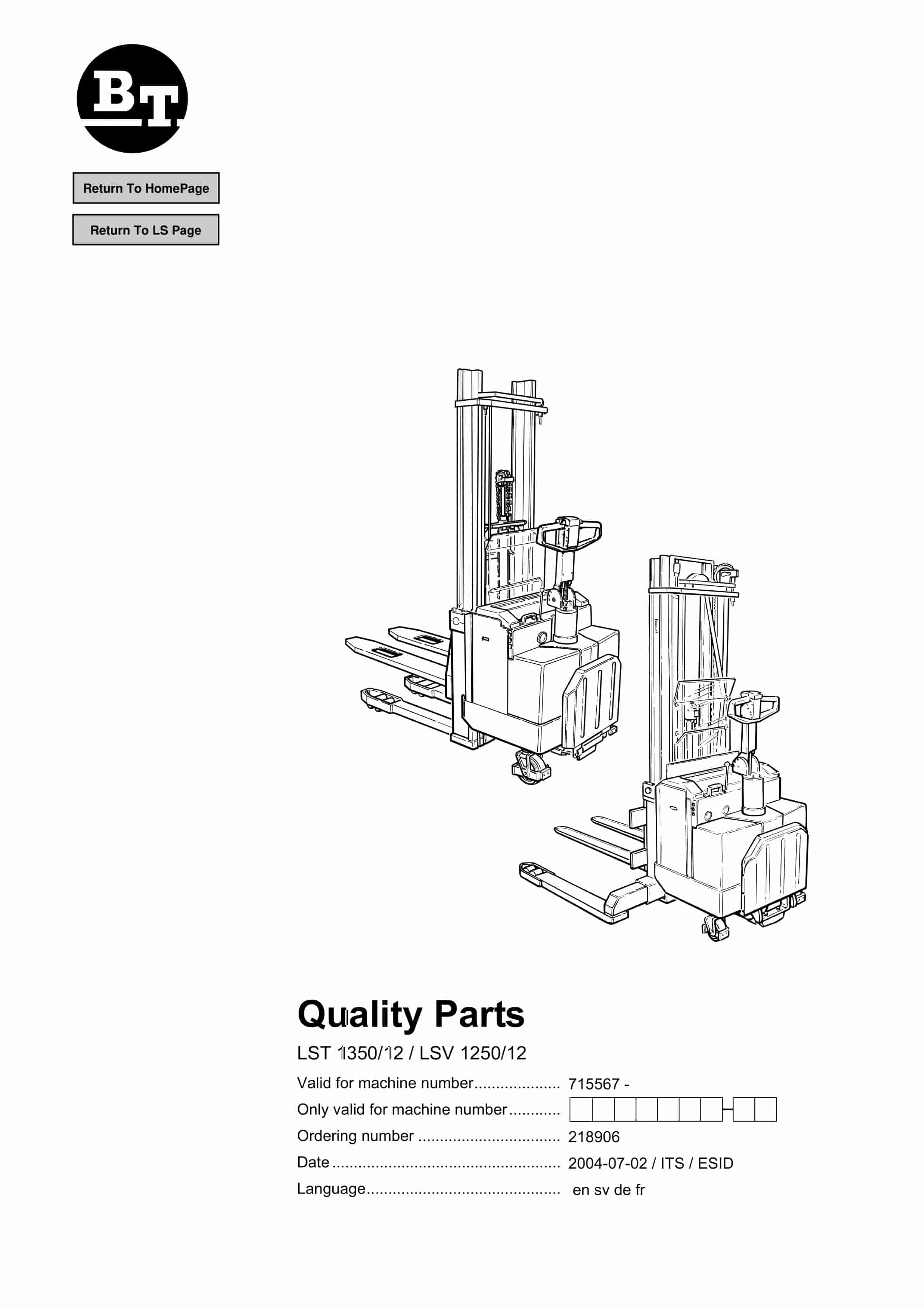 BT LST 1350-12, LSV 1250-12 Quality Parts 218906
