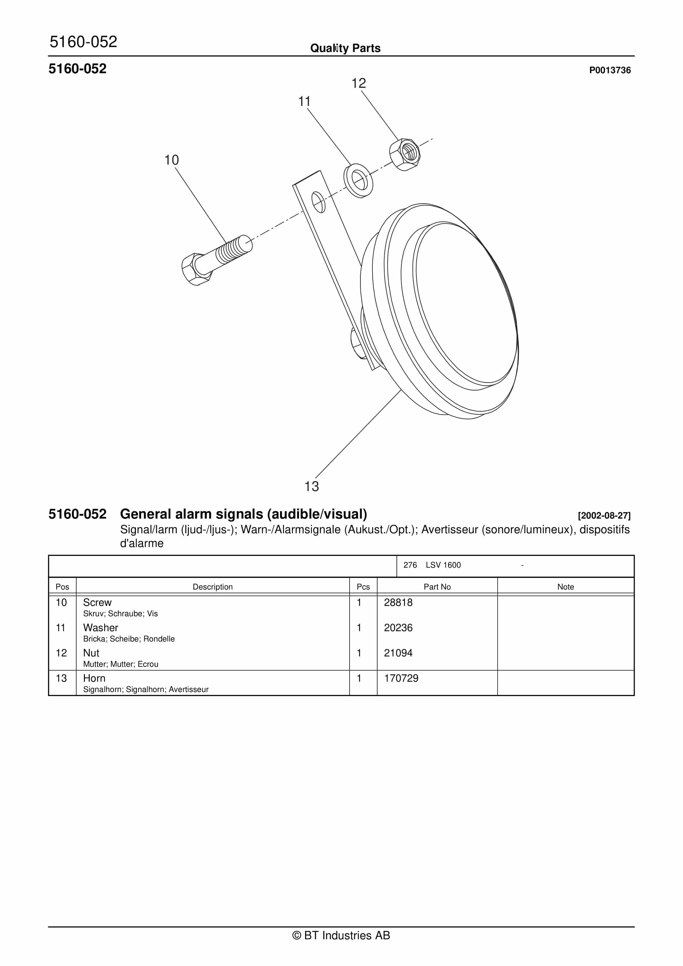 Alternative view of BT LSV 1600 - C020523-3 - C020704-6 Quality Parts 847302