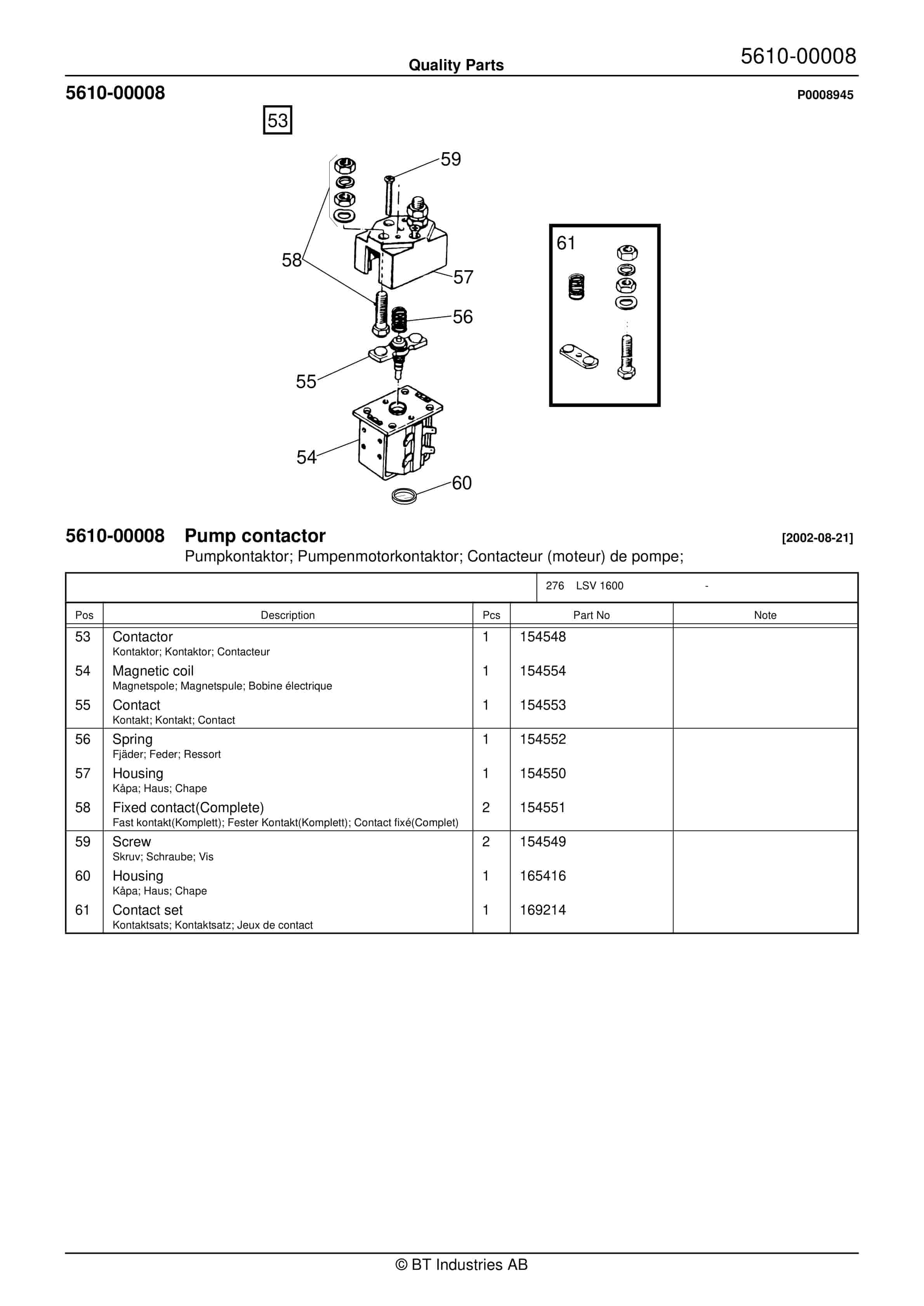 Alternative view of BT LSV 1600 - C021218-9 - C030103-0 Quality Parts 847564