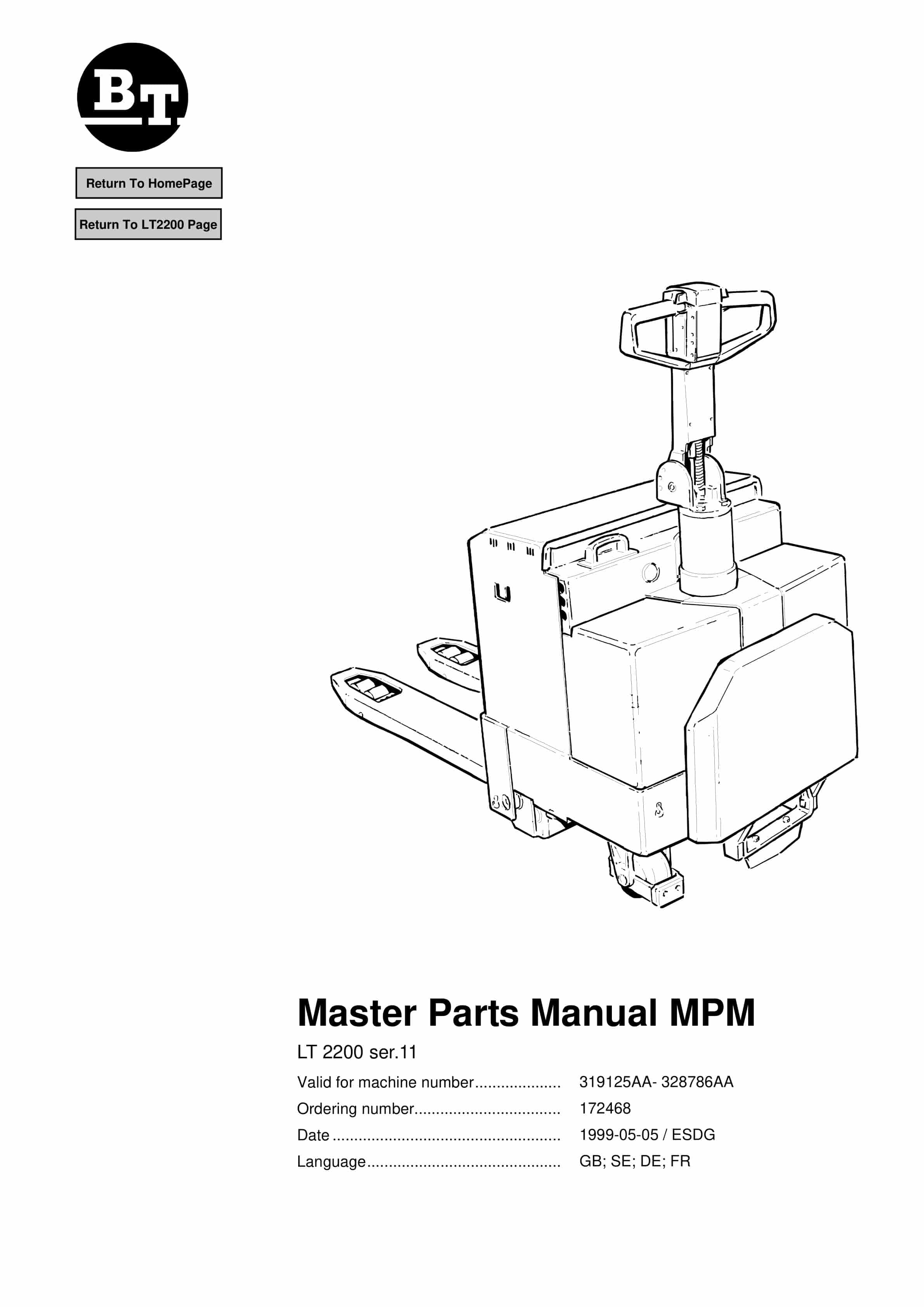 BT LT 2200 ser.11 Parts Manual 172468