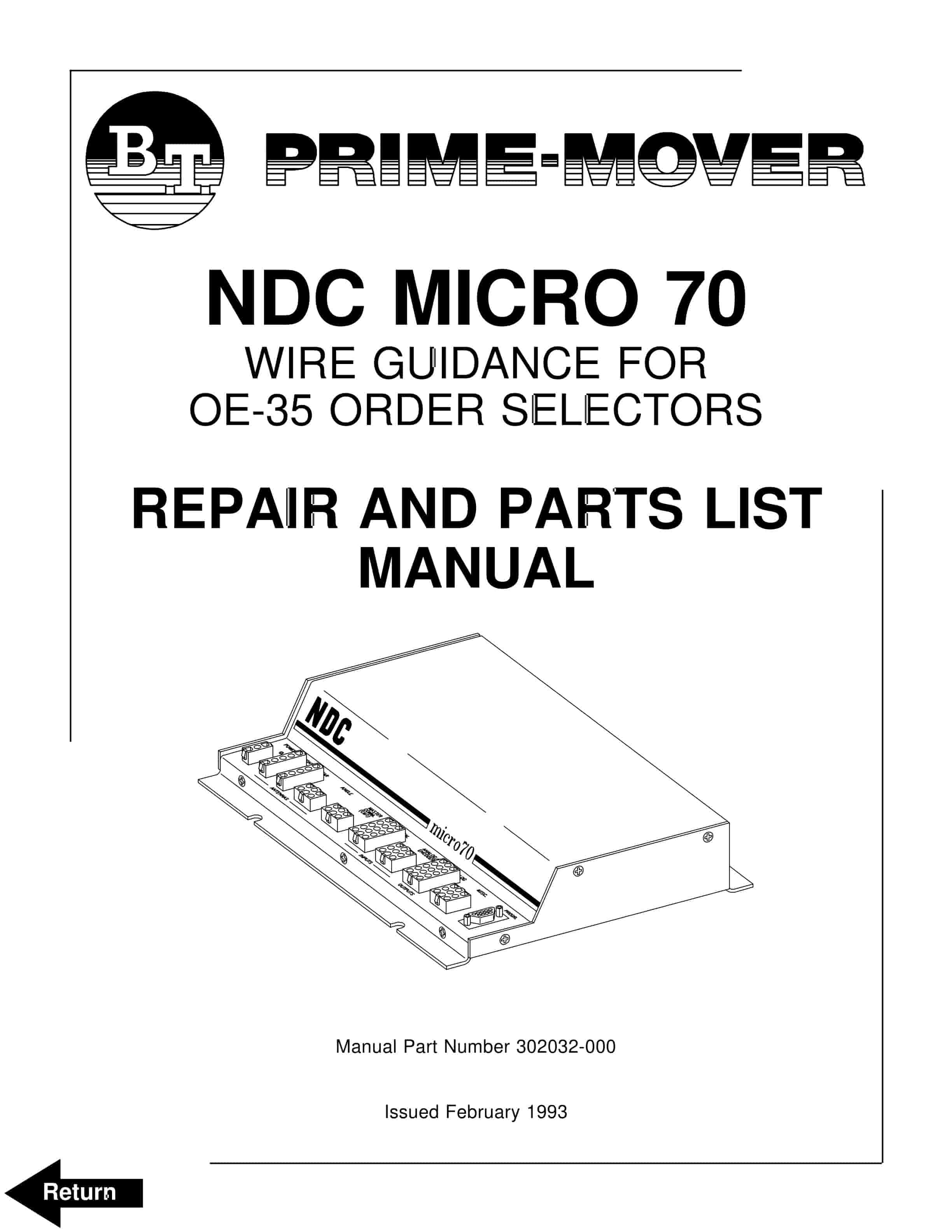 BT NDC Micro 70 Wire Guidance For OE-35 Order Selector Repair And Parts List Manual 302032-000