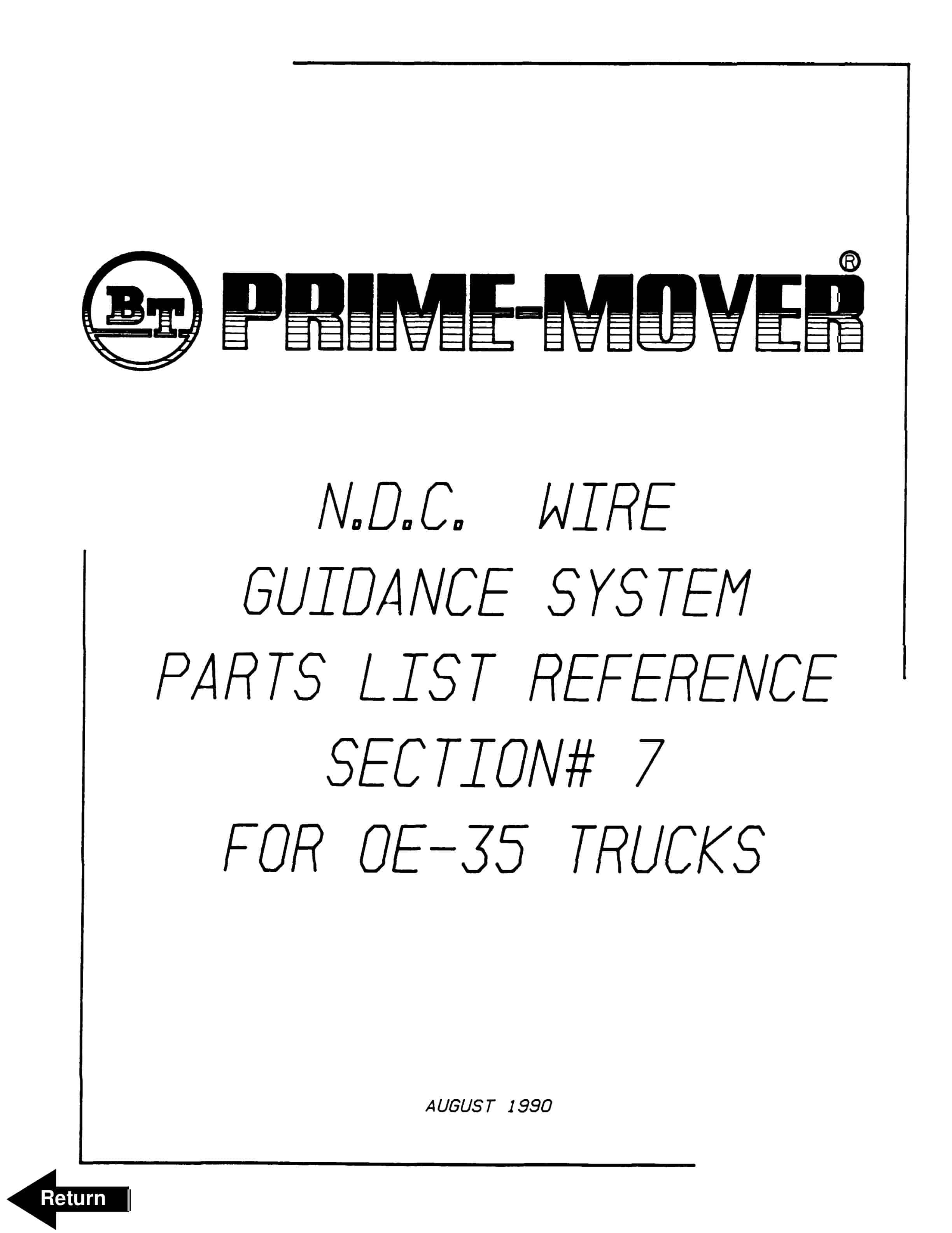BT N.D.C Wire Guidance System Parts List Reference 310380-000