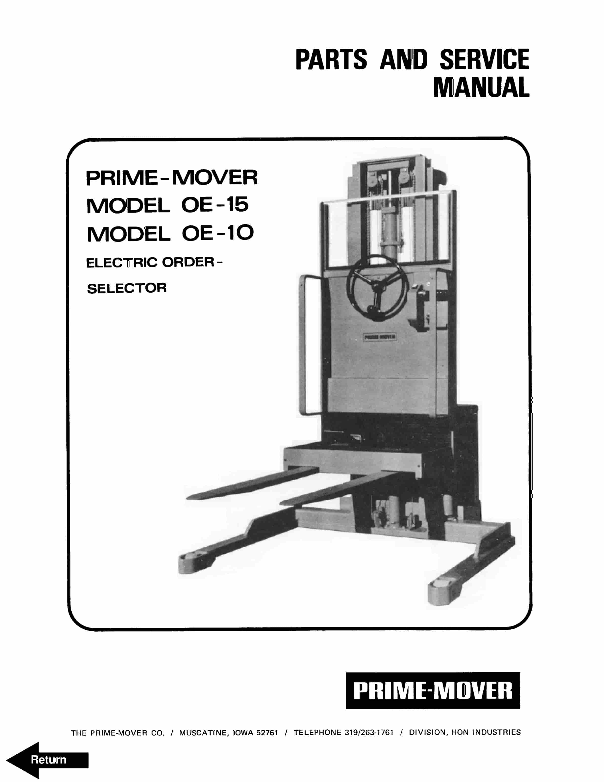 BT OE-10, OE-15 Electric Order Selector Parts And Service Manual 301484-000