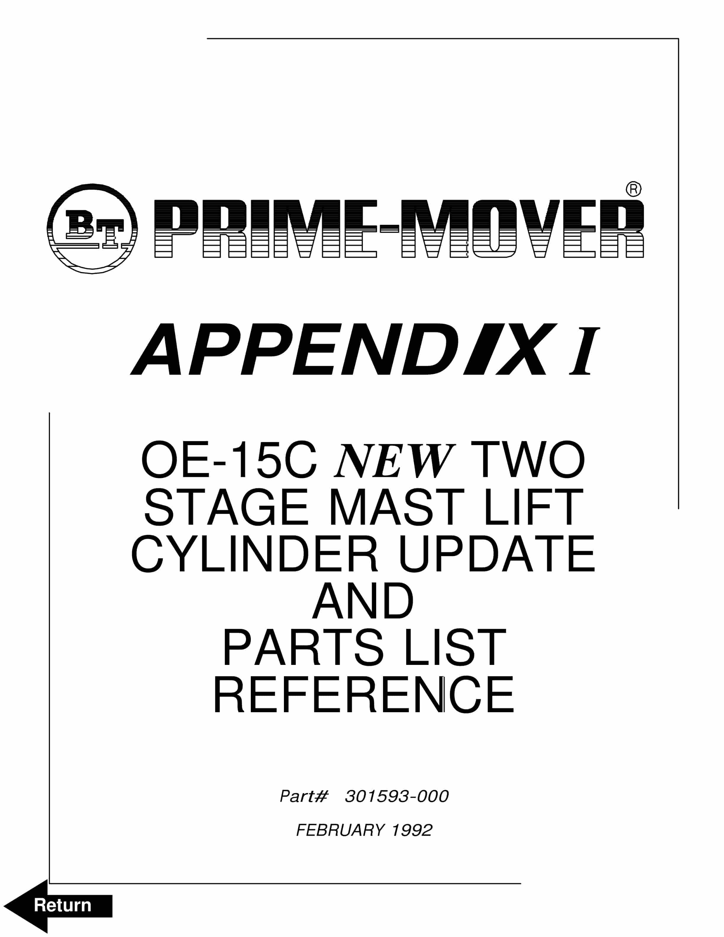 BT OE-15C Electric Order Selector Parts List Reference 301593-000