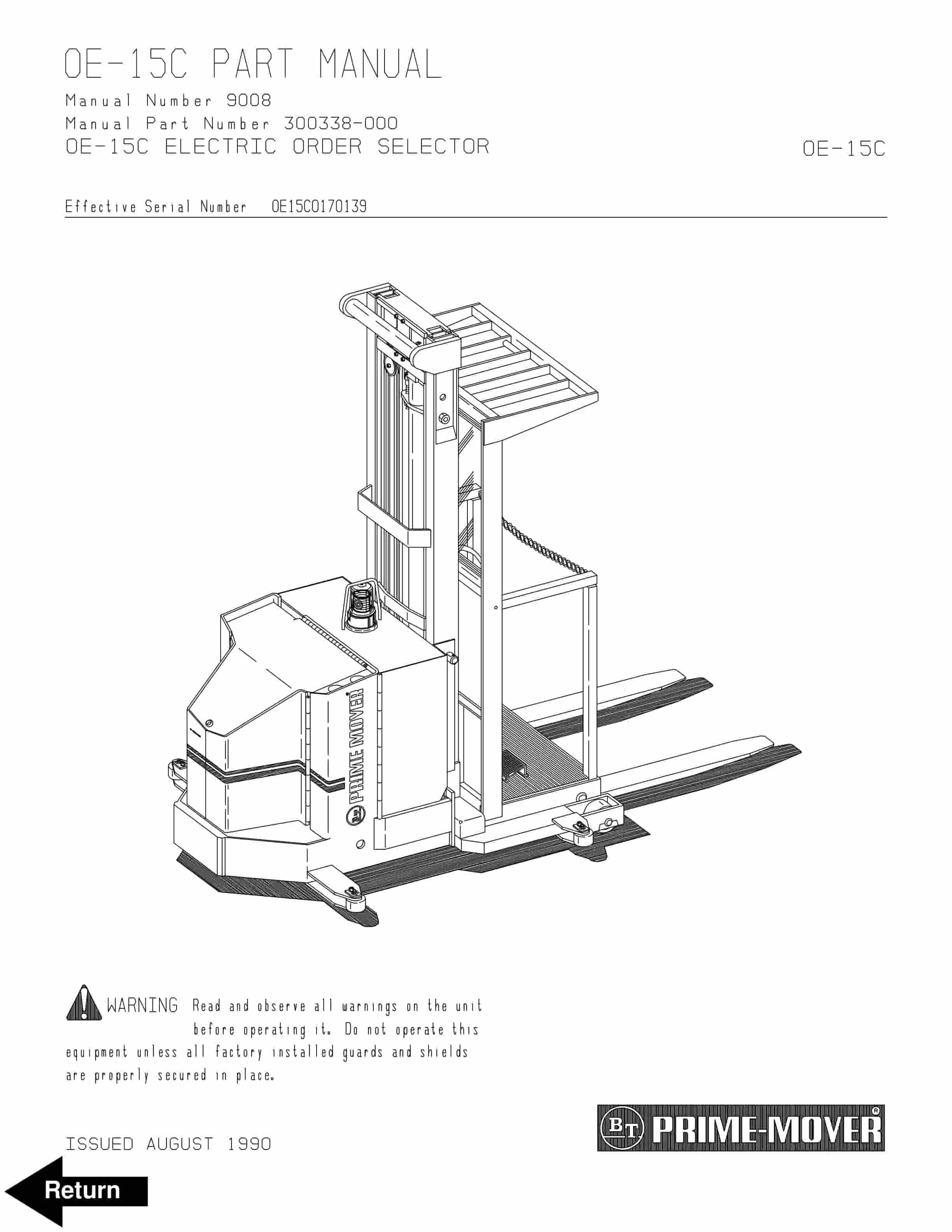 BT OE-15C Electric Order Selector Parts Manual 300338-000