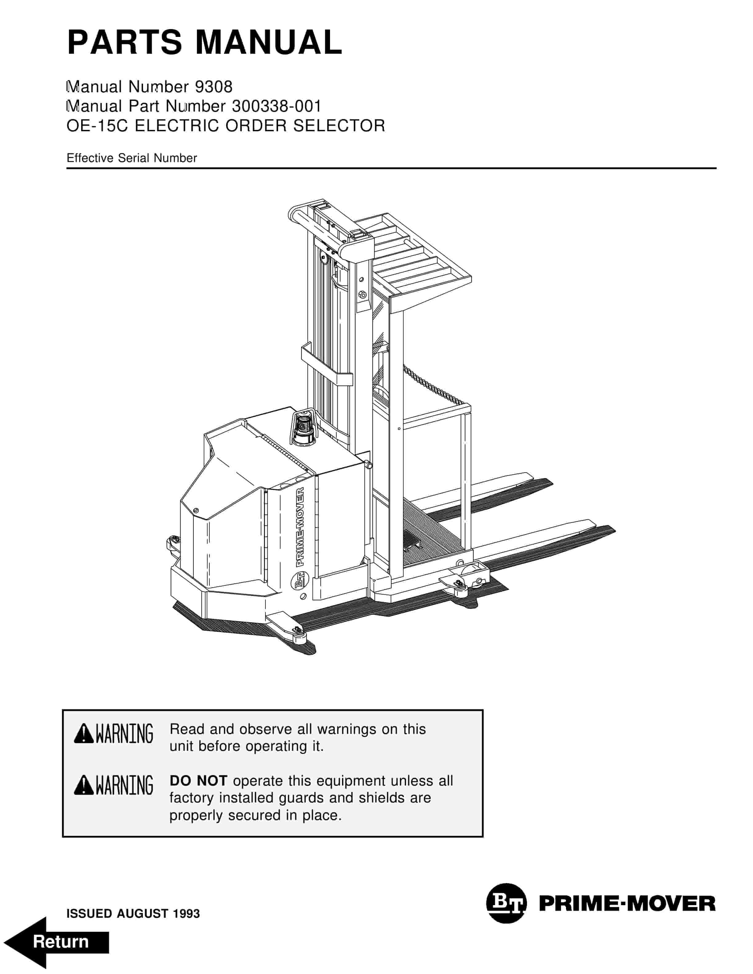 BT OE-15C Electric Order Selector Parts Manual 300338-001