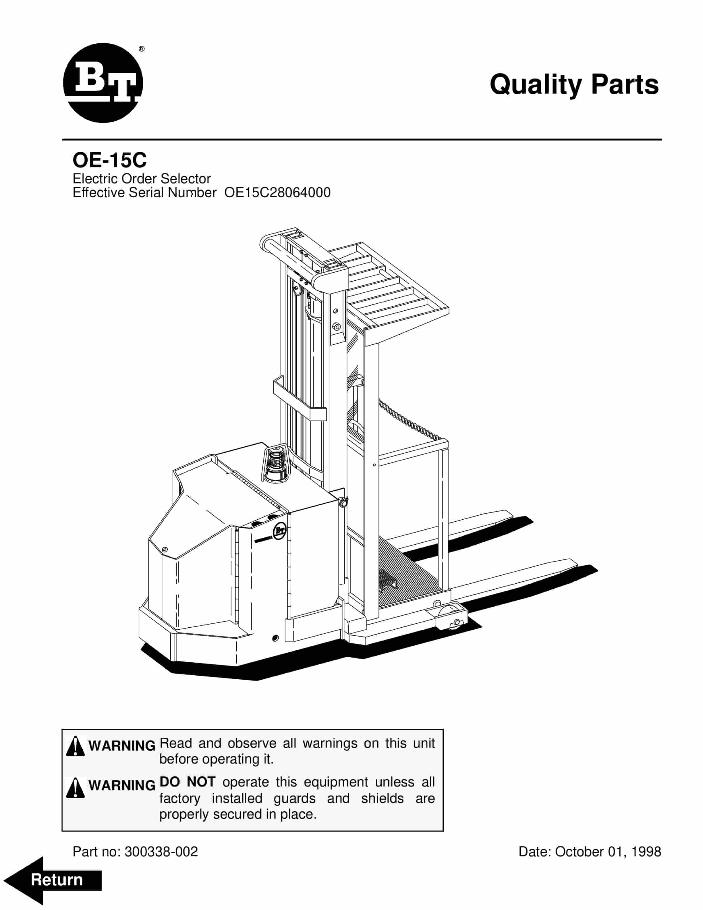 BT OE-15C Electric Order Selector Parts Manual 300338-002