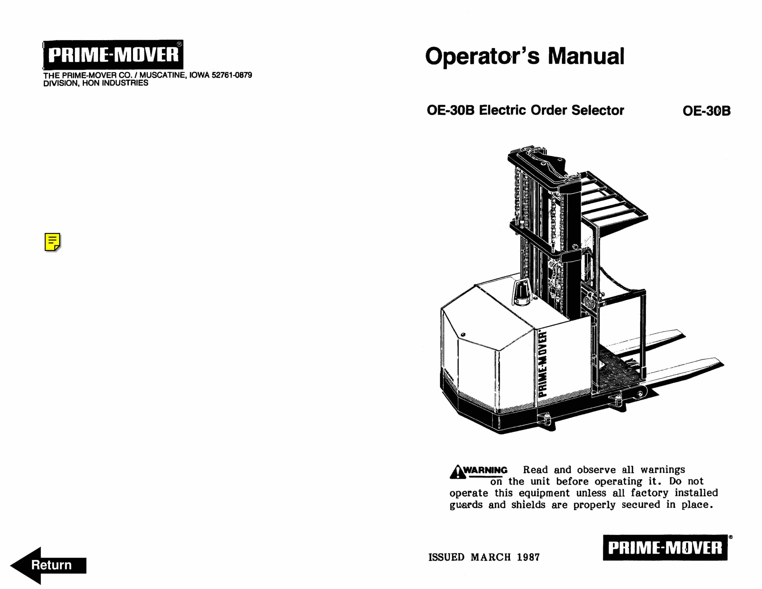 BT OE-30B Electric Order Selector Operator Manual 301070-000