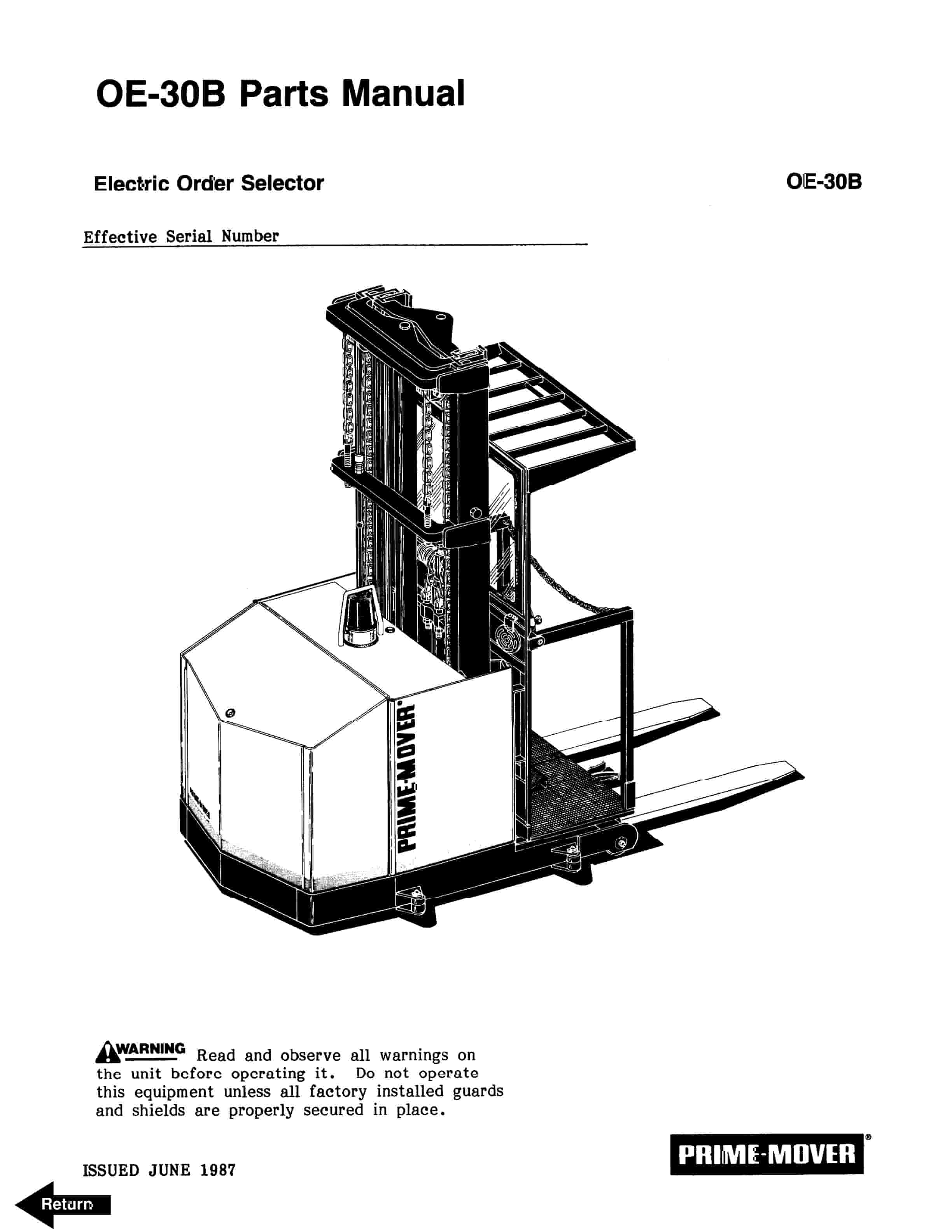 BT OE-30B Electric Order Selector Parts Manual 301069-002