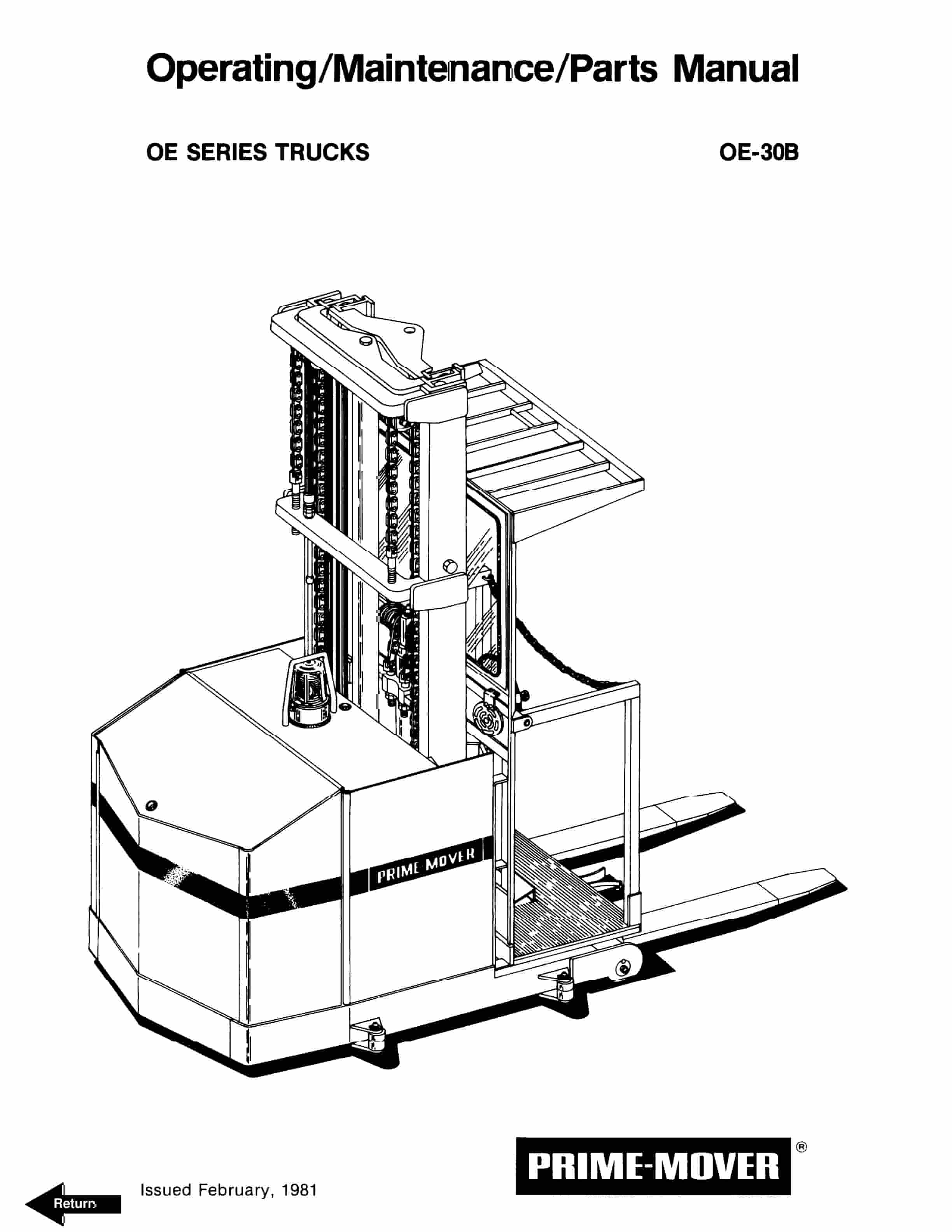 BT OE-30B OE Series Trucks Operating - Maintenance - Parts Manual 301069-000