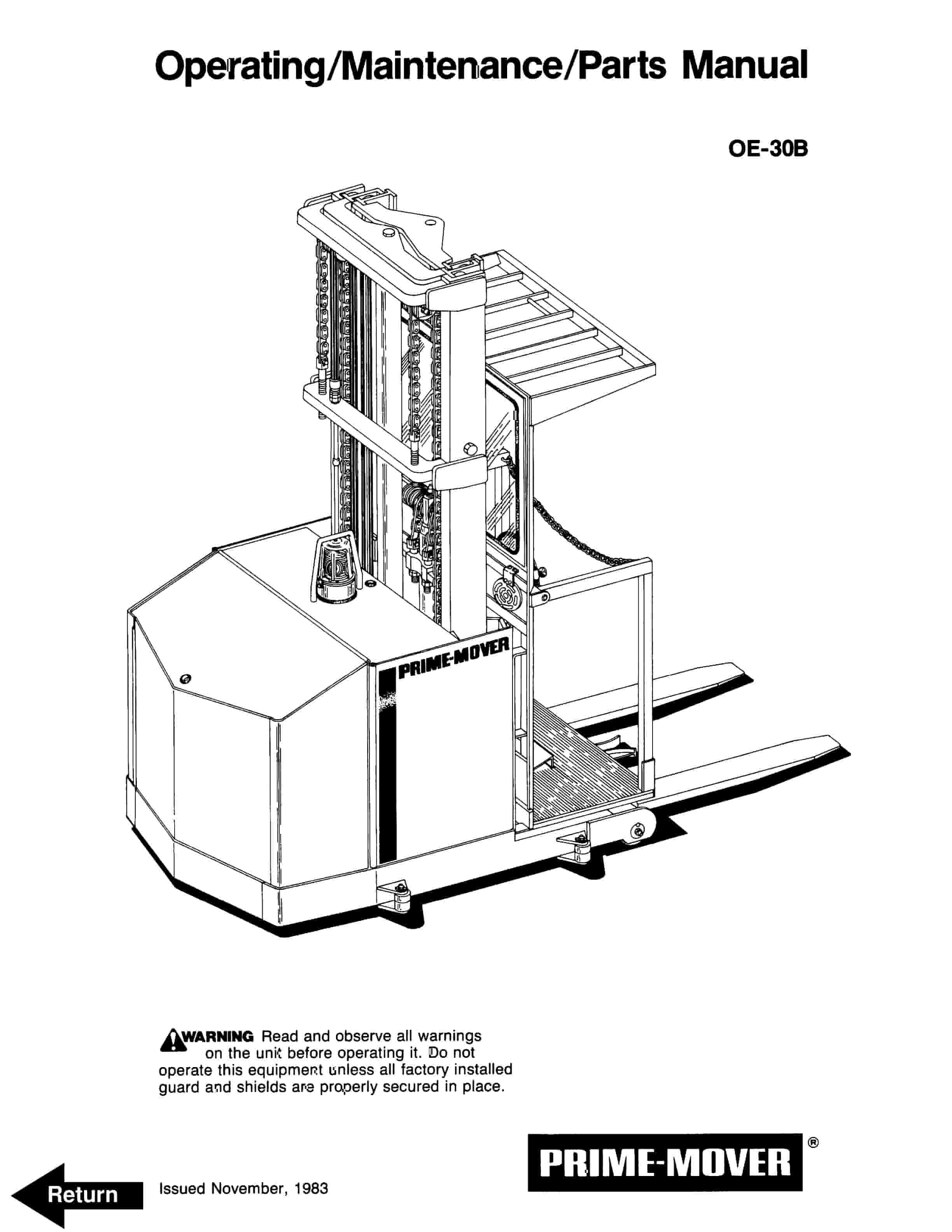 BT OE-30B OE Series Trucks Operating - Maintenance - Parts Manual 301069-001