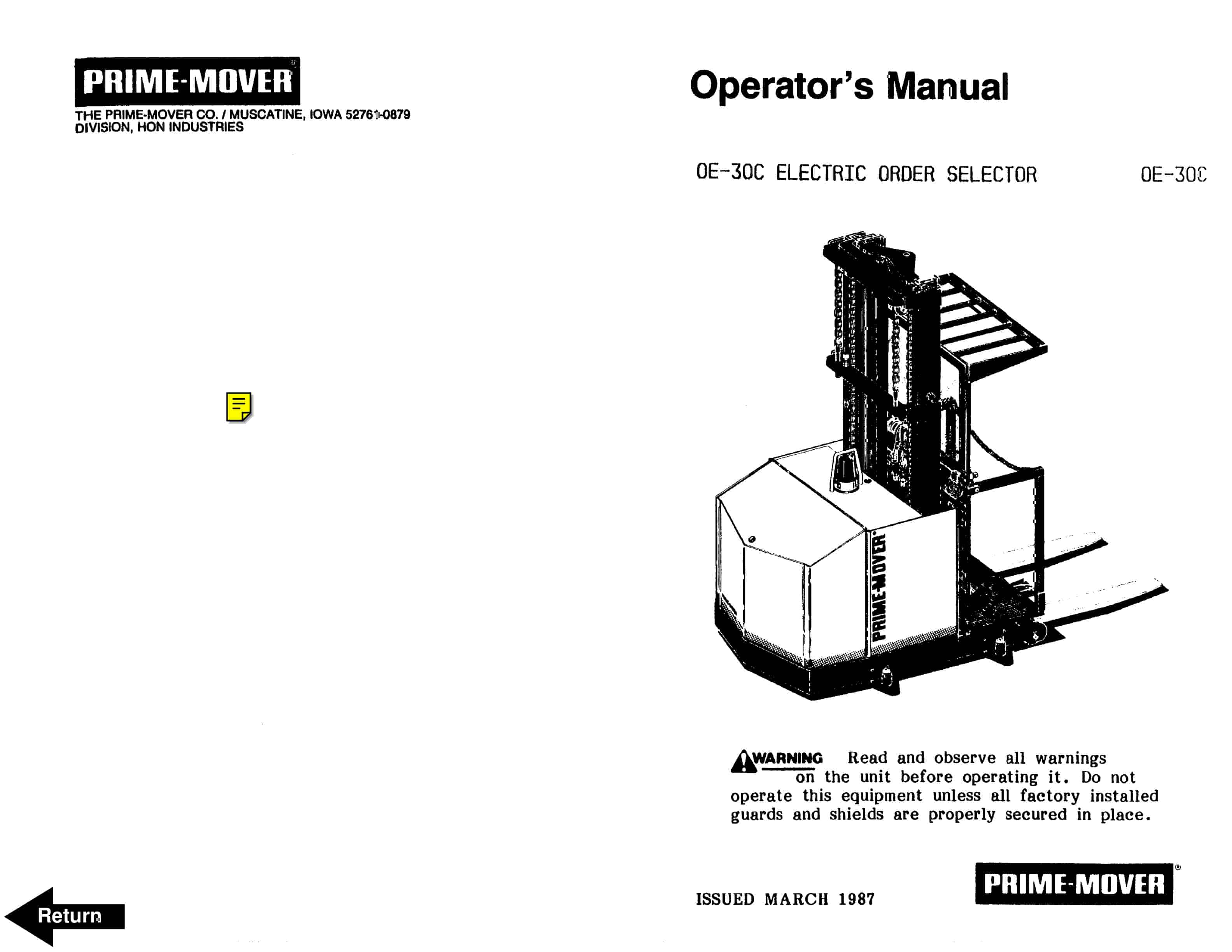 BT OE-30C Electric Order Selector Operator Manual 301070-001