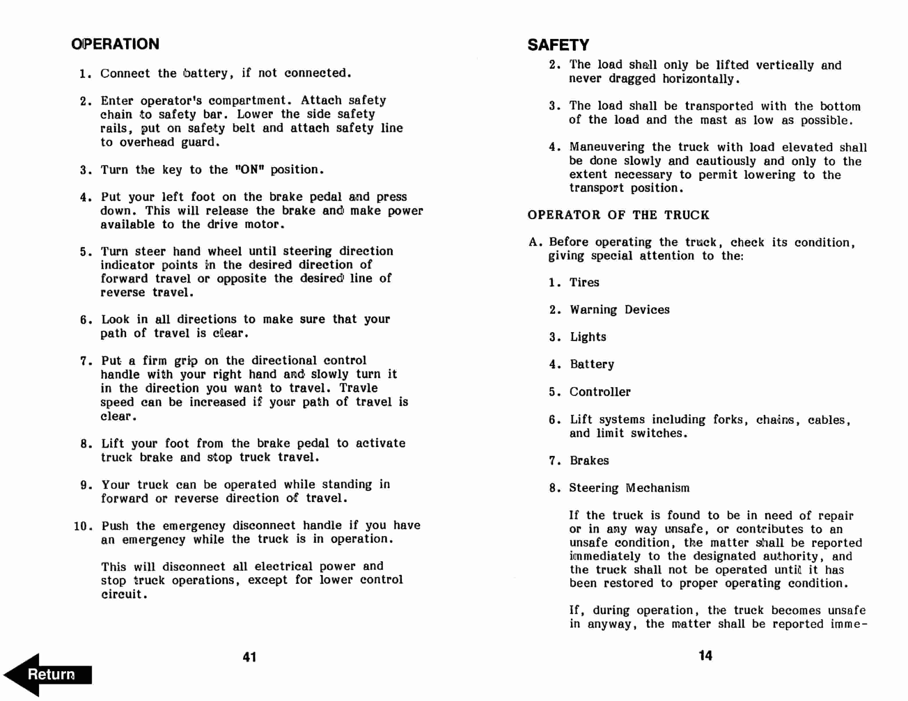 BT OE-30C Electric Order Selector Operator Manual 301070-001 2 BT OE-30C Electric Order Selector Operator Manual 301070-001-2