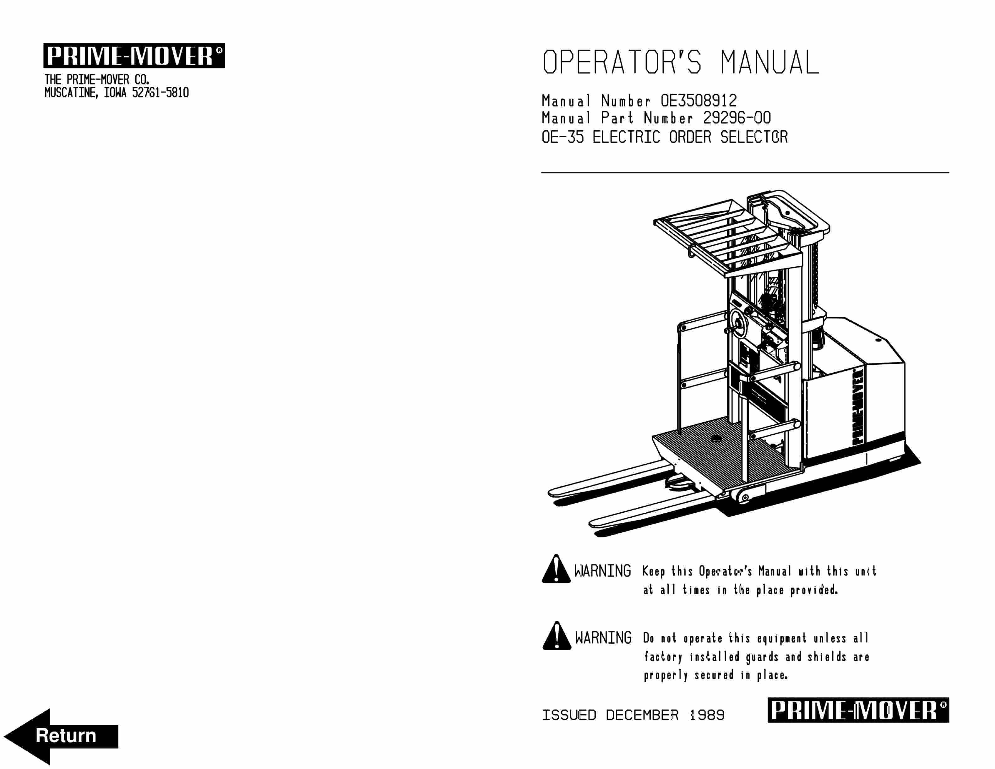 BT OE-35 Electric Order Selector Operator Manual 29296-00