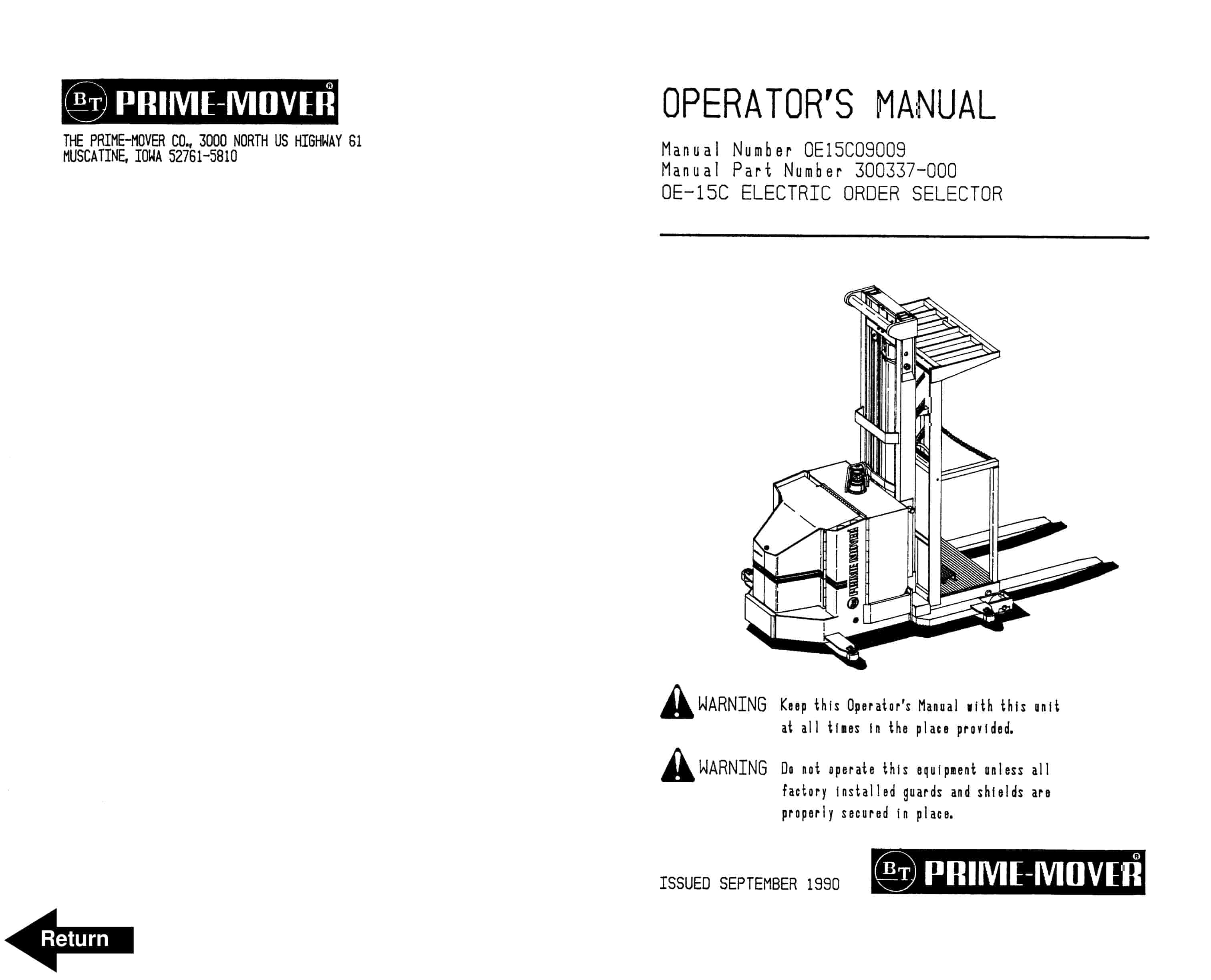 BT OE-35 Electric Order Selector Operator Manual 300337-000