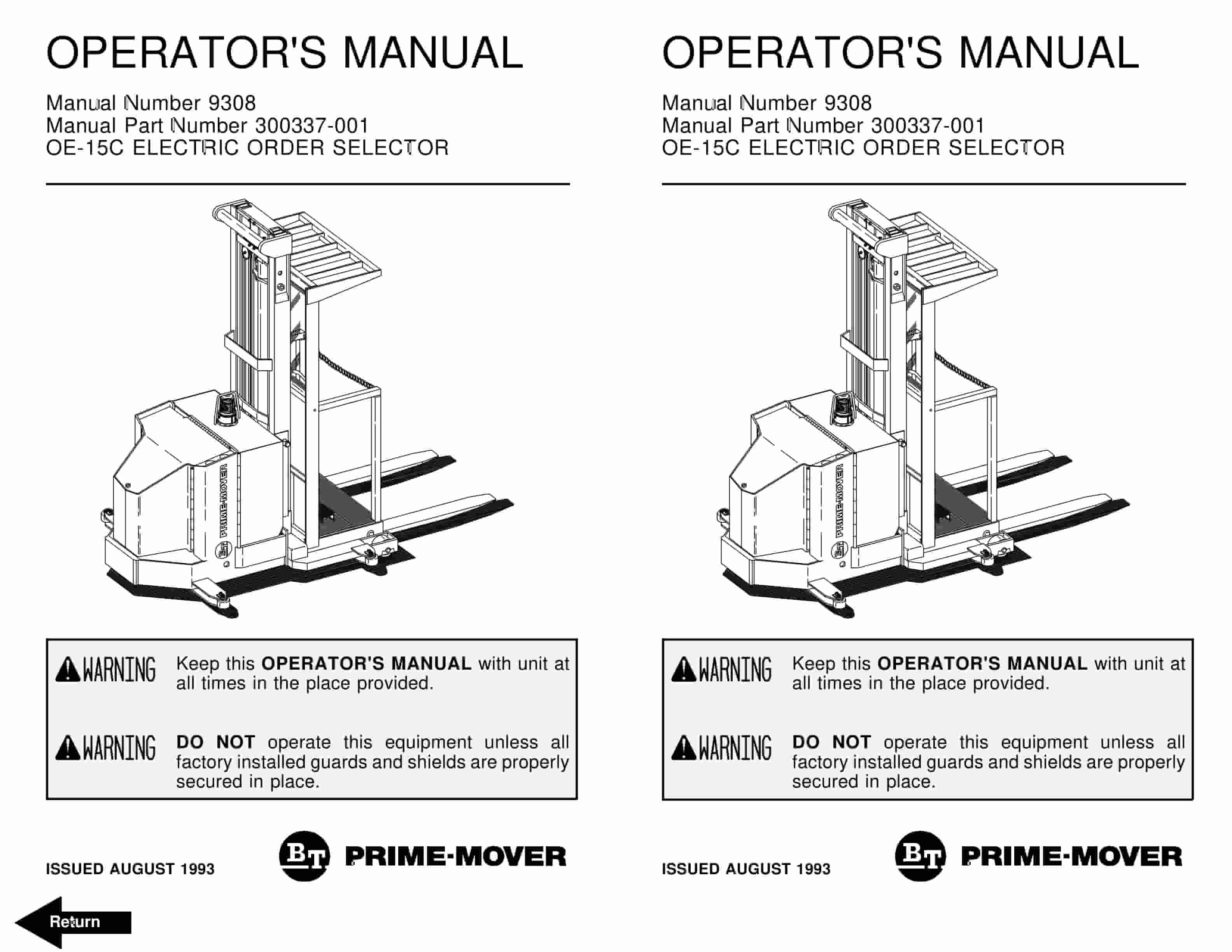 BT OE-35 Electric Order Selector Operator Manual 300337-001