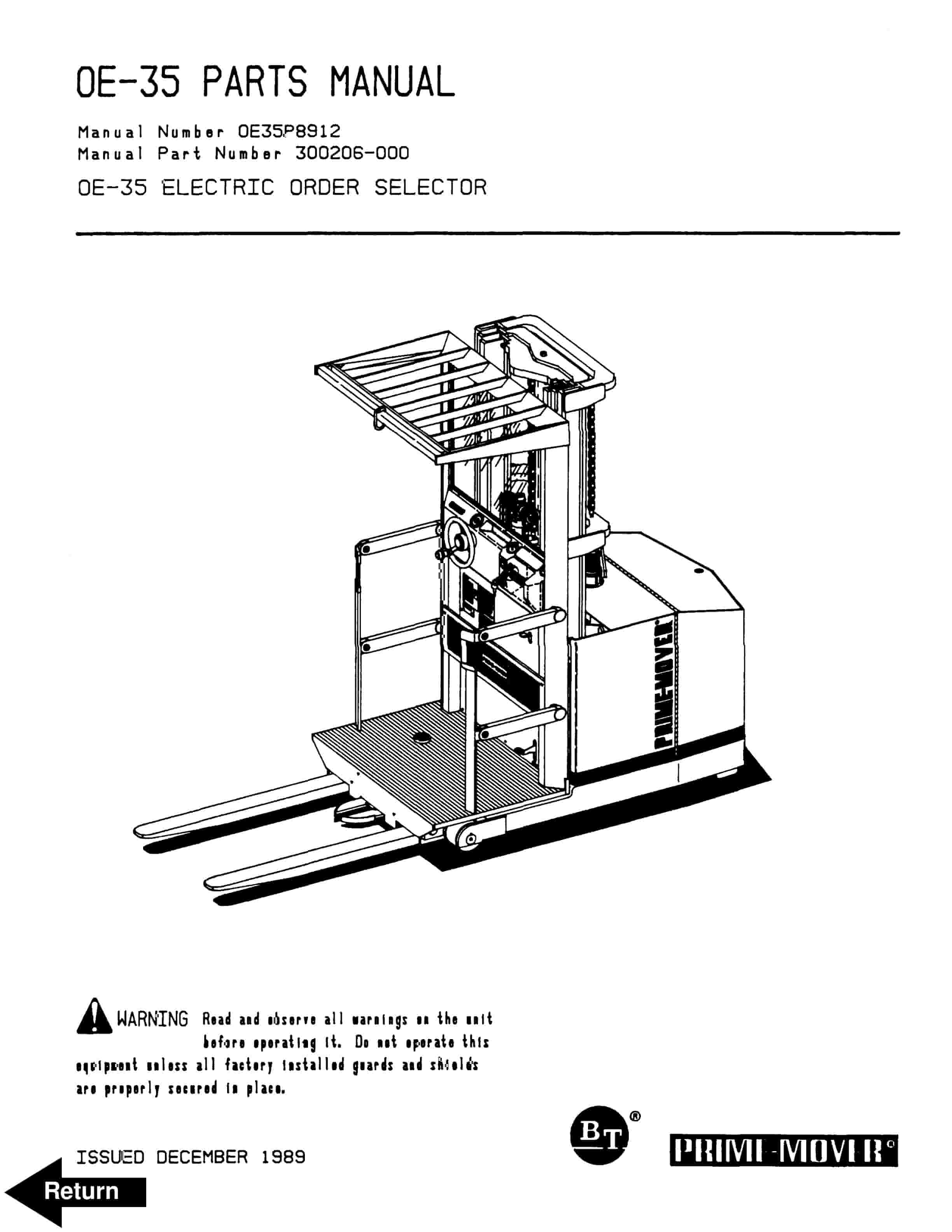 BT OE-35 Electric Order Selector Parts Manual 300206-000