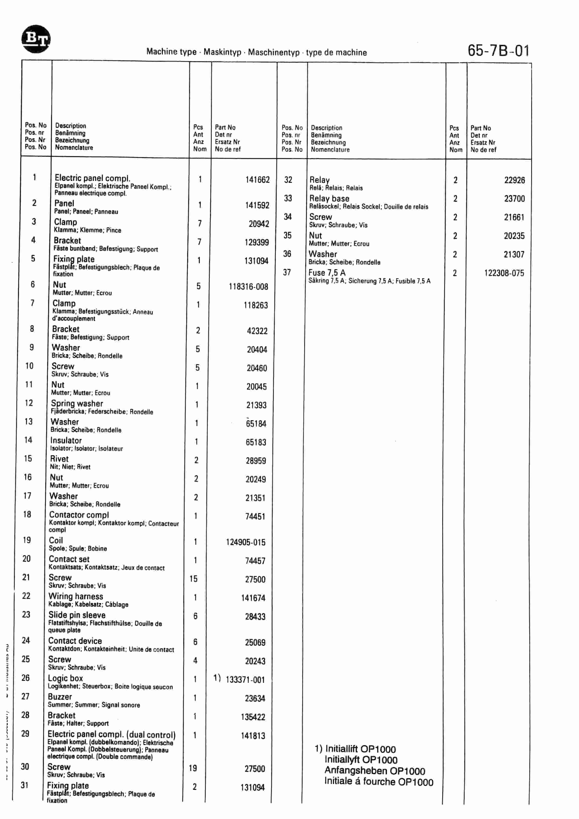BT OP 1000 SE to OPW 1200 HSE Cold Store Quality Parts 163841-5
