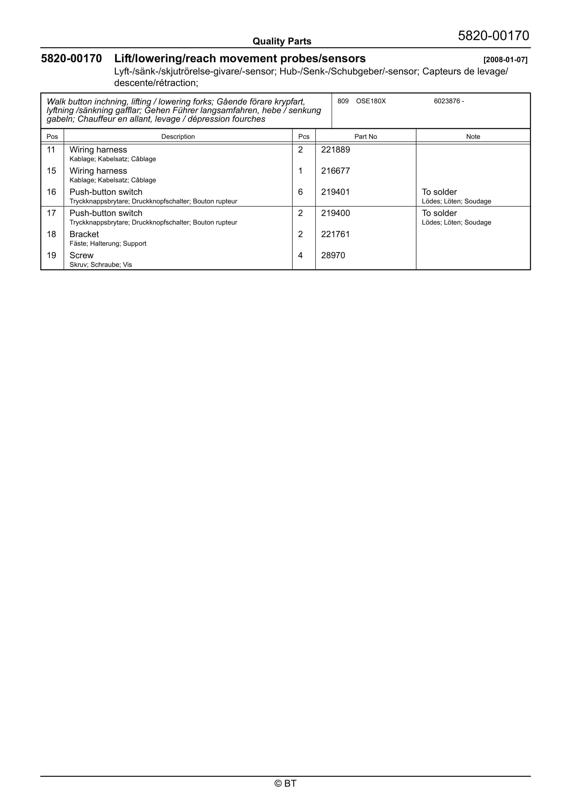 BT OSE180X, OSE180XP Quality Parts 254359 3 BT OSE180X, OSE180XP Quality Parts 254359 - Image 3