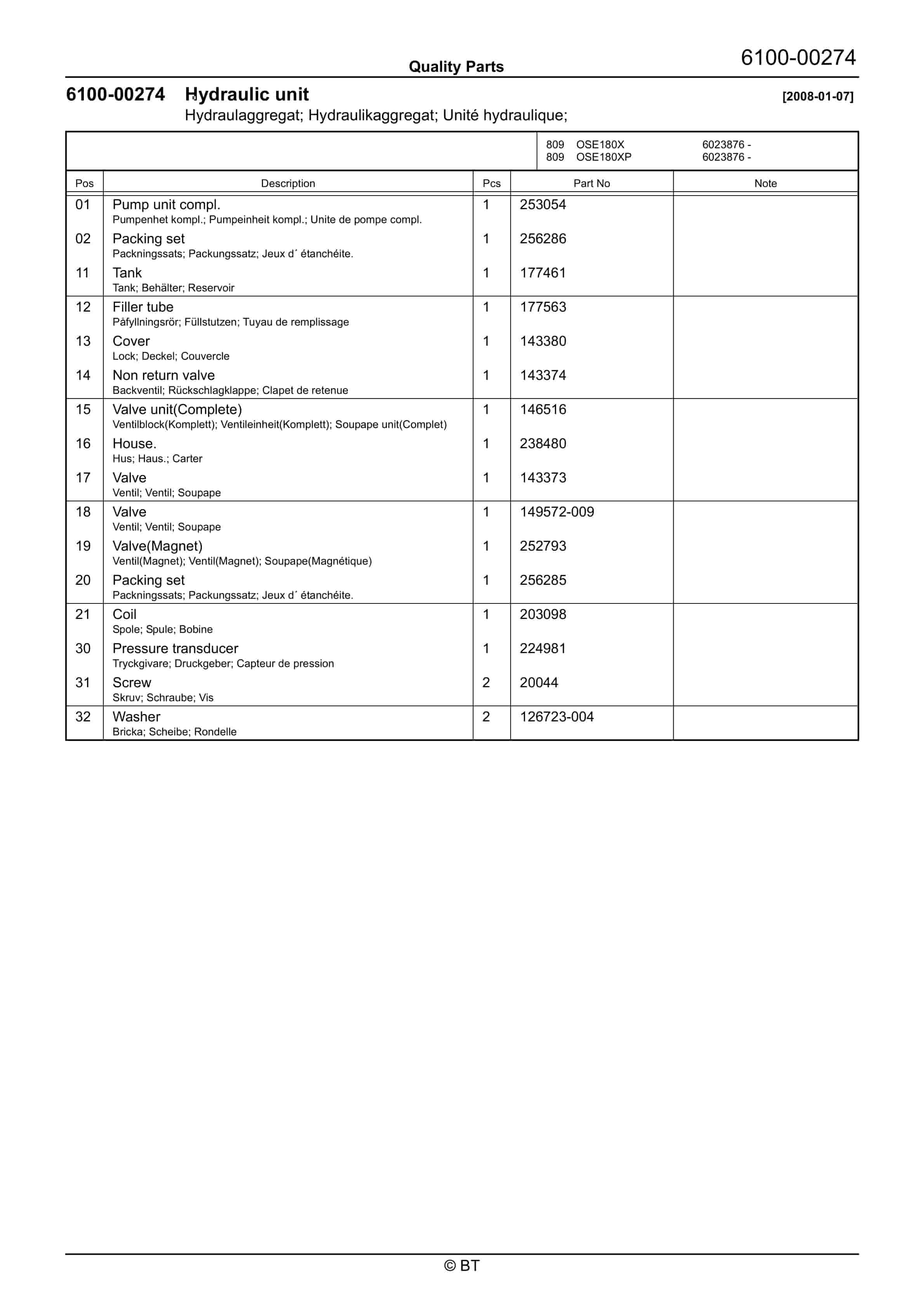 BT OSE180X, OSE180XP Quality Parts 262819 3 BT OSE180X, OSE180XP Quality Parts 262819 - Image 3