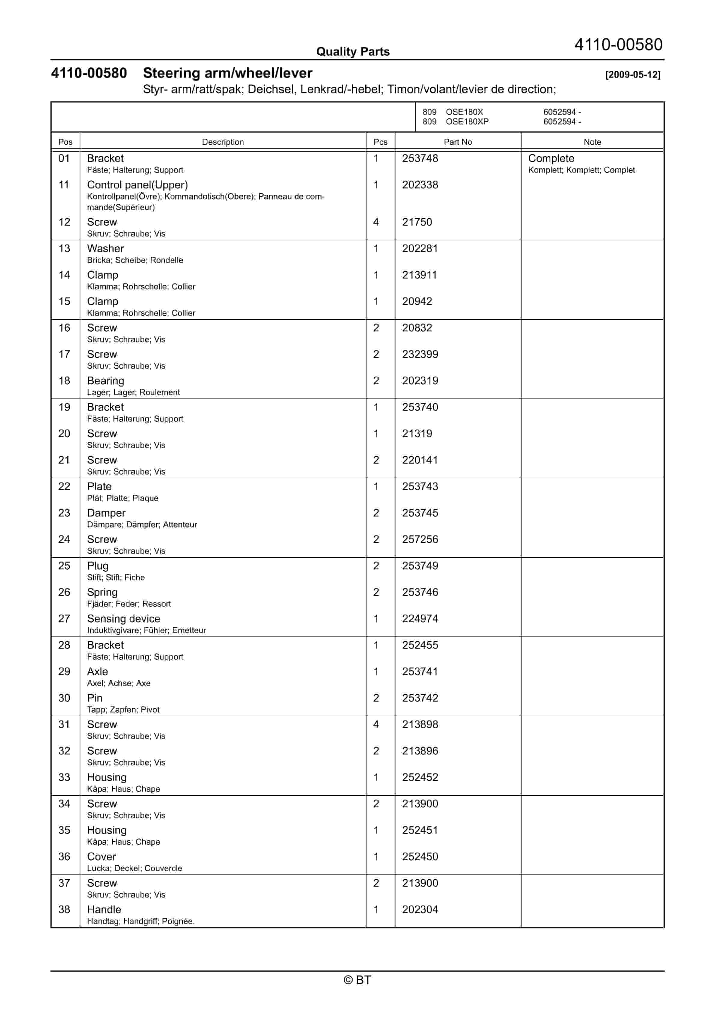 BT OSE180X, OSE180XP Quality Parts 7511678 2 BT OSE180X, OSE180XP Quality Parts 7511678 - Image 2