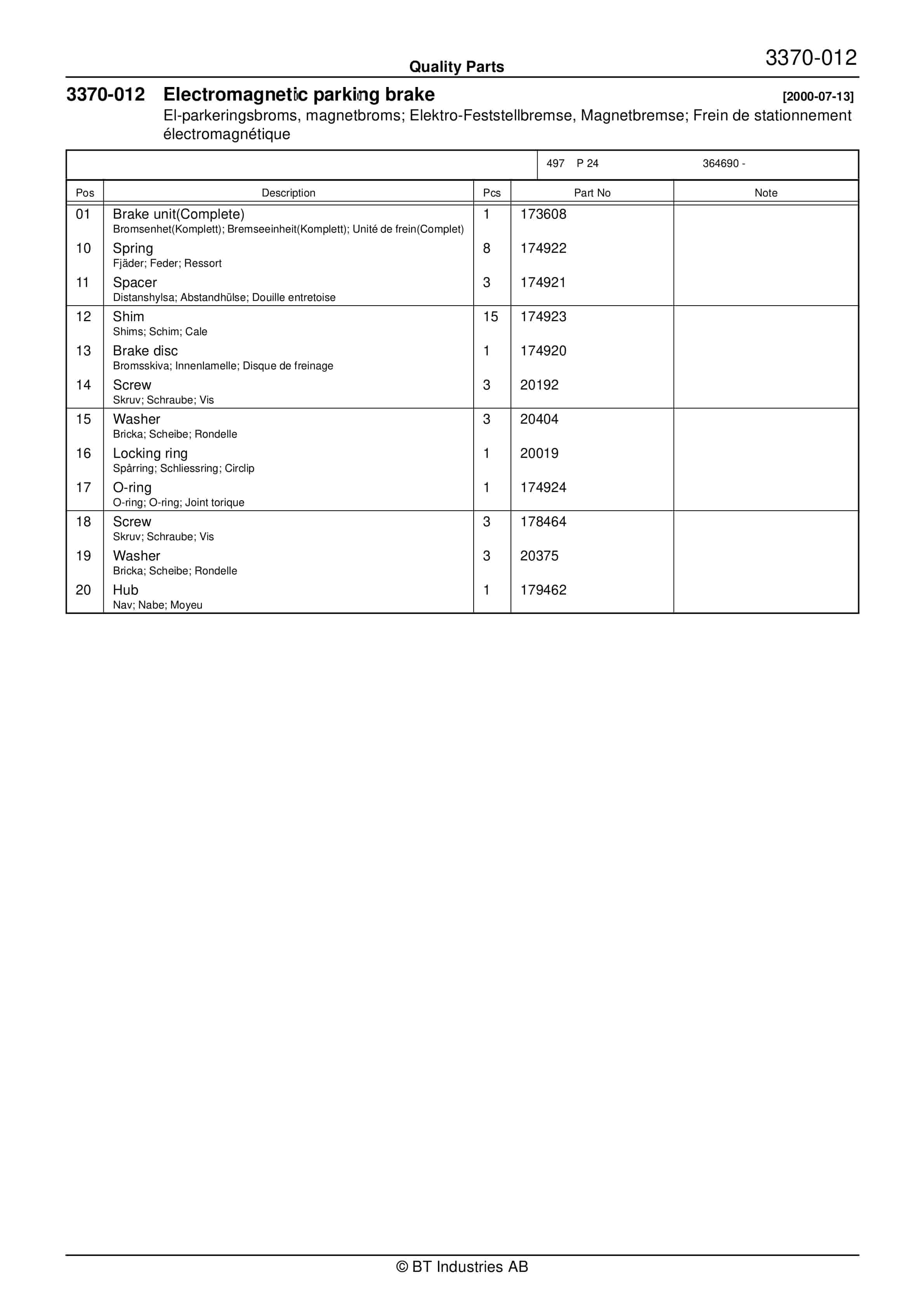 BT P24 Quality Parts 179461 2 BT P24 Quality Parts 179461 - Image 2