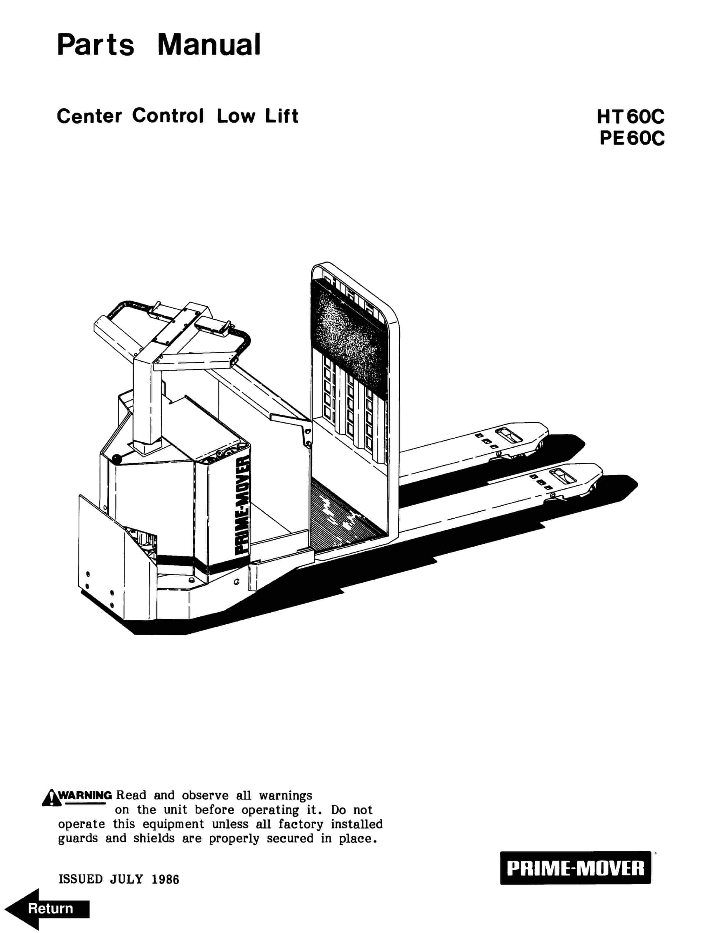 BT PE-60C, HT-60C Electric Center Control Low Lift Truck Parts Manual 300330-000 1 BT PE-60C, HT-60C Electric Center Control Low Lift Truck Parts Manual 300330-000