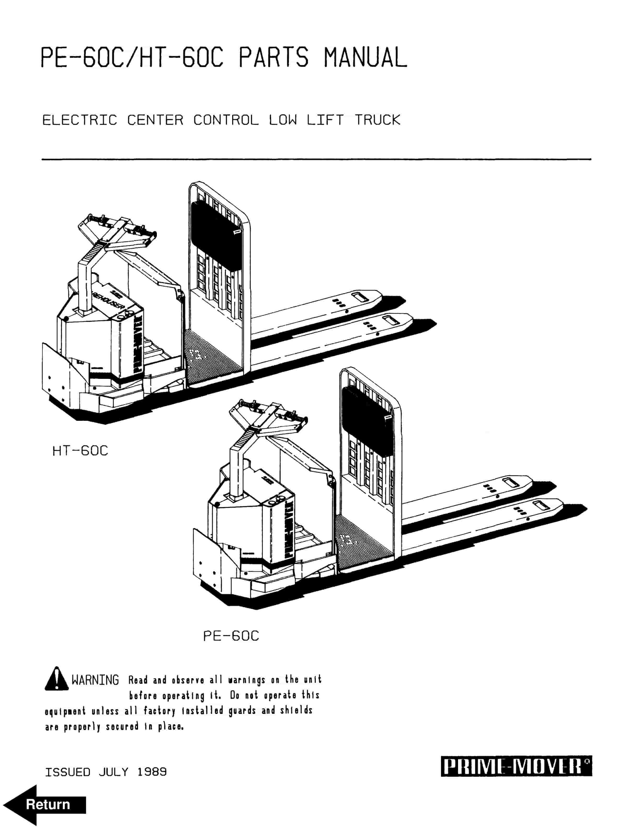 BT PE-60C, HT-60C Electric Center Control Low Lift Truck Parts Manual 300330-001 1 BT PE-60C, HT-60C Electric Center Control Low Lift Truck Parts Manual 300330-001