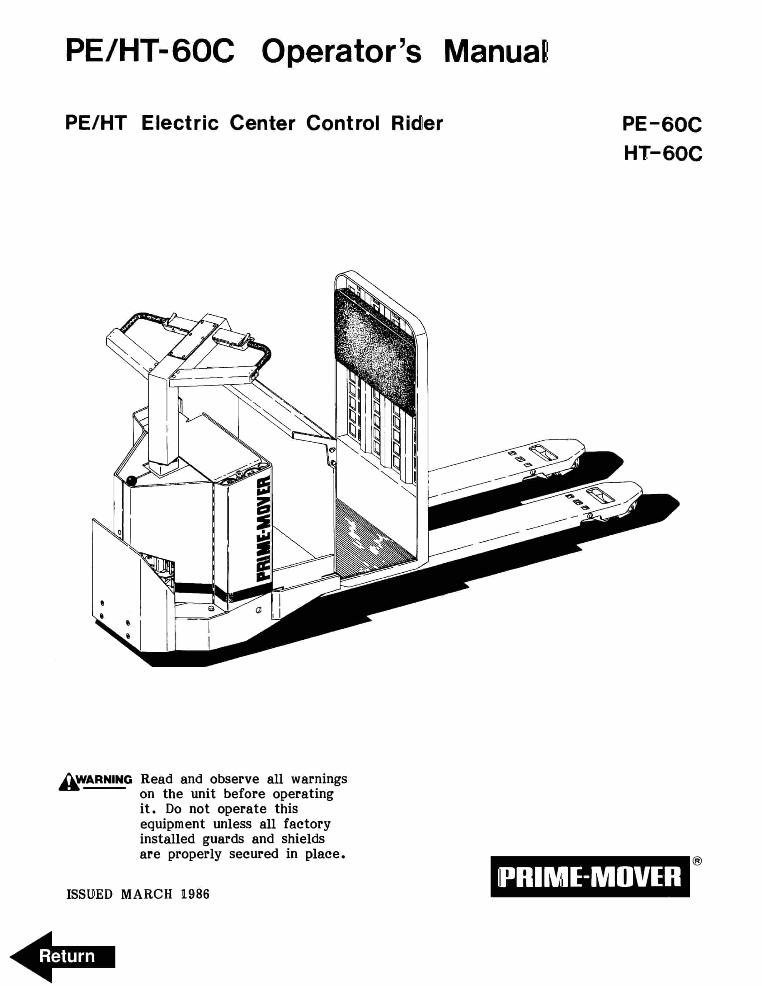 BT PE-60C, HT-60C Electric Center Control Rider Operator Manual 300329-000