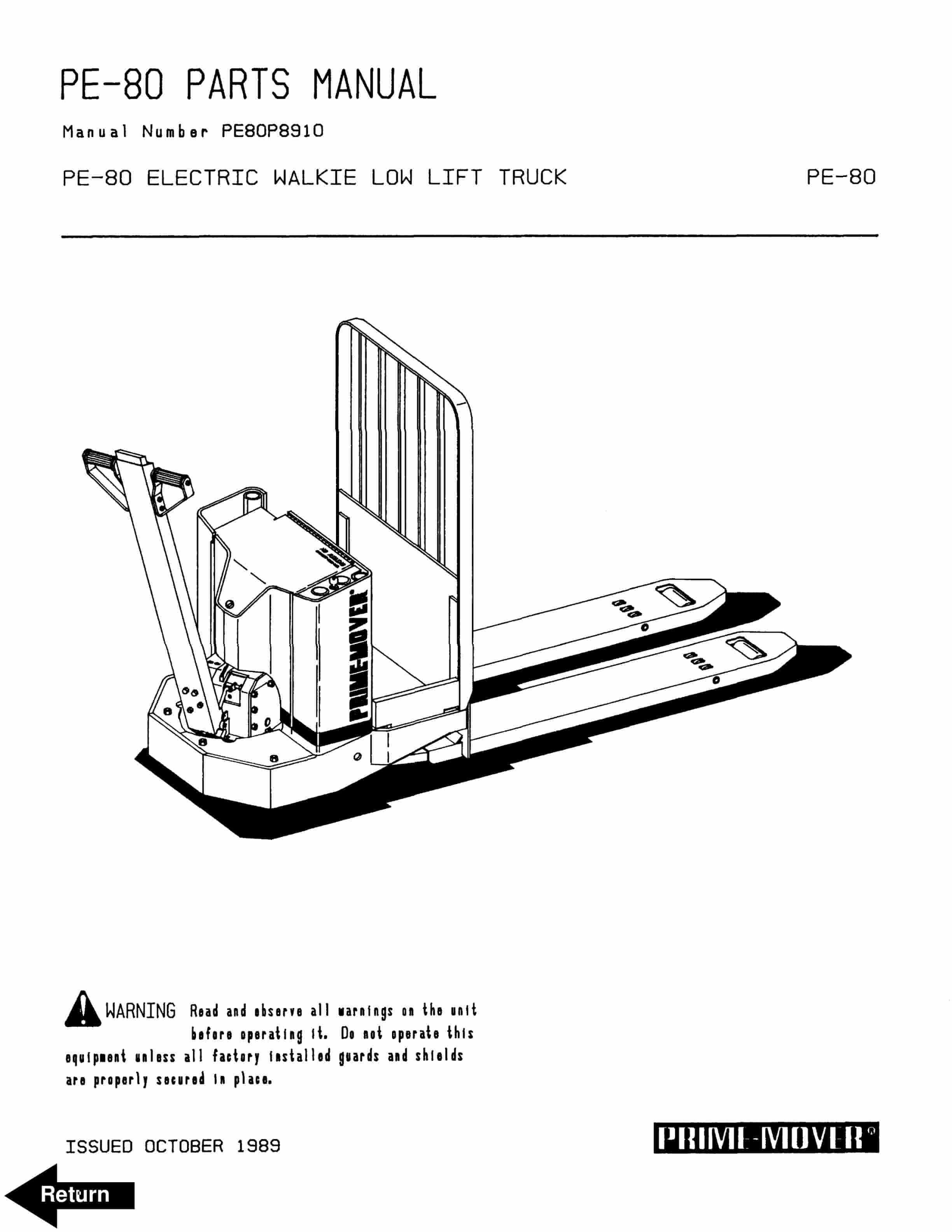 BT PE-80 Electric Walkie Low Lift Truck Parts Manual 300389-000 1 BT PE-80 Electric Walkie Low Lift Truck Parts Manual 300389-000