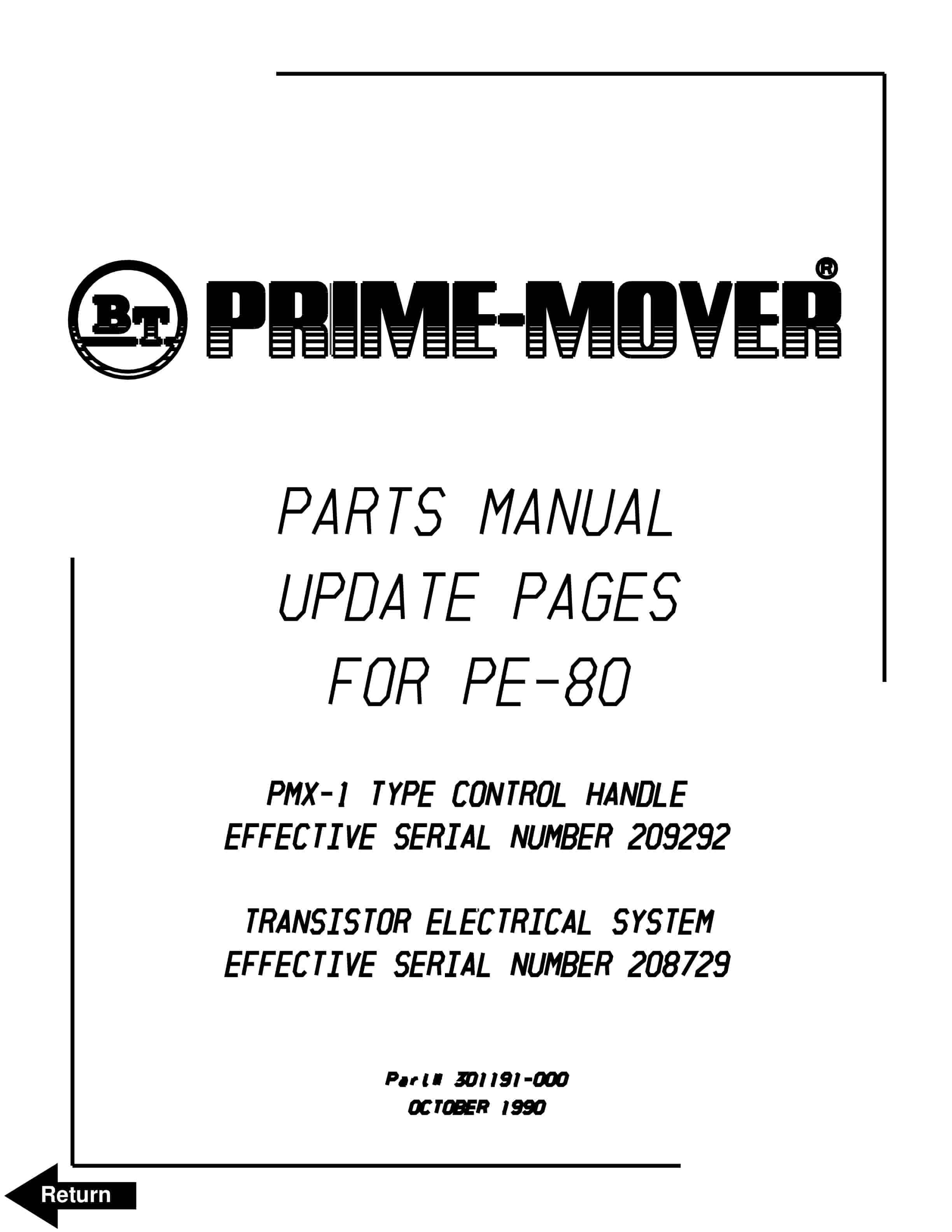 BT PE-80 Update Pages Parts Manual 301191-000 1 BT PE-80 Update Pages Parts Manual 301191-000