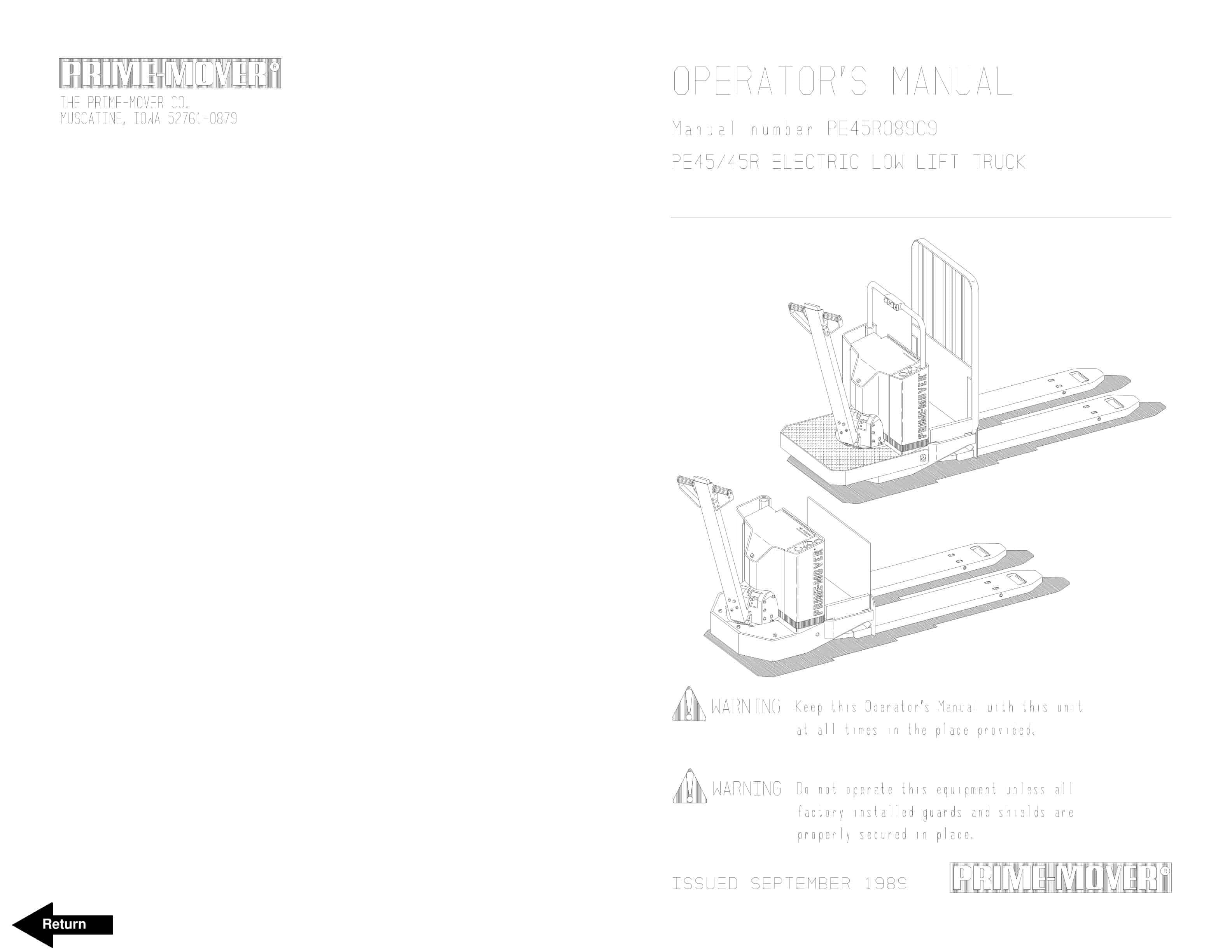 BT PE45, PE45R Electric Low Lift Truck Operator Manual 300331-000