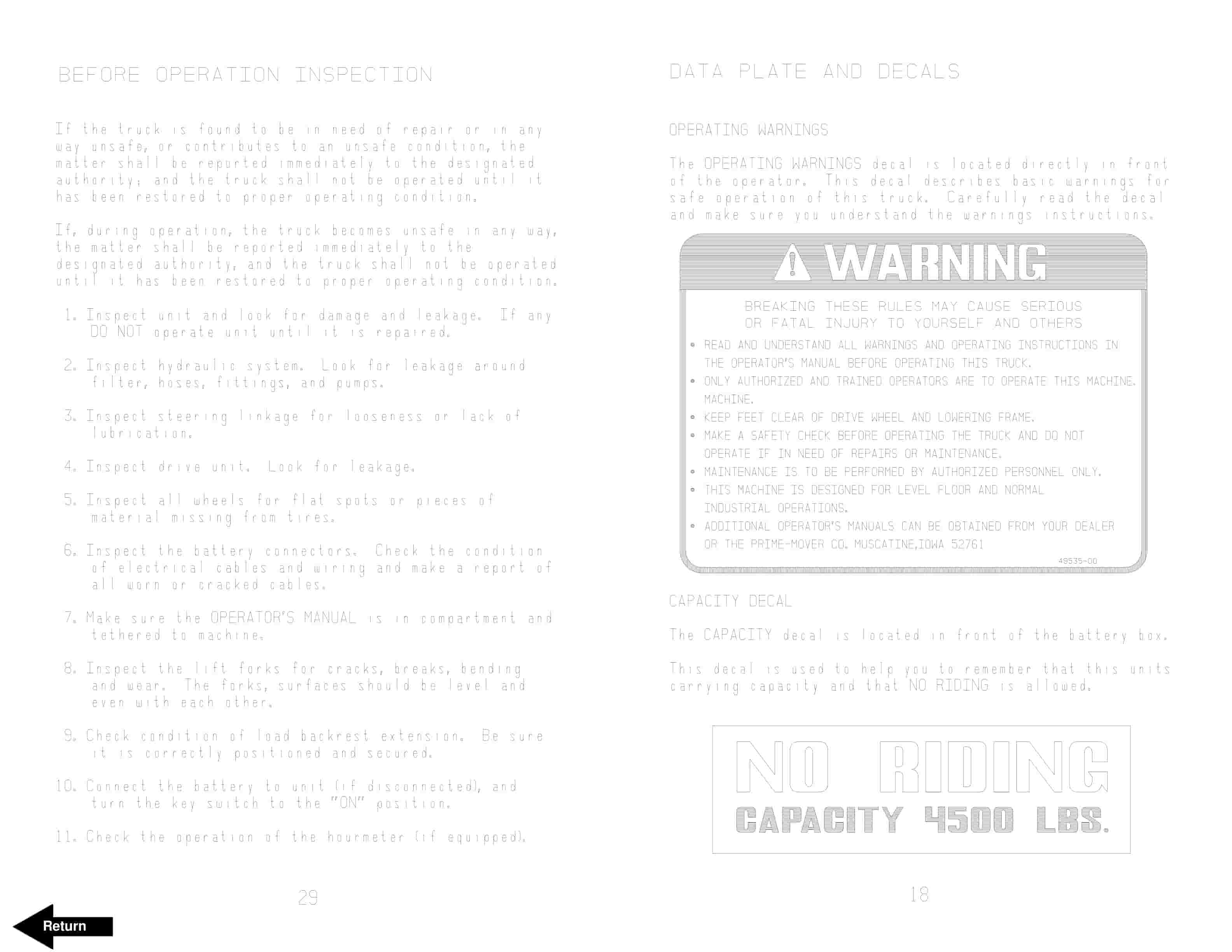 BT PE45, PE45R Electric Low Lift Truck Operator Manual 300331-000-4