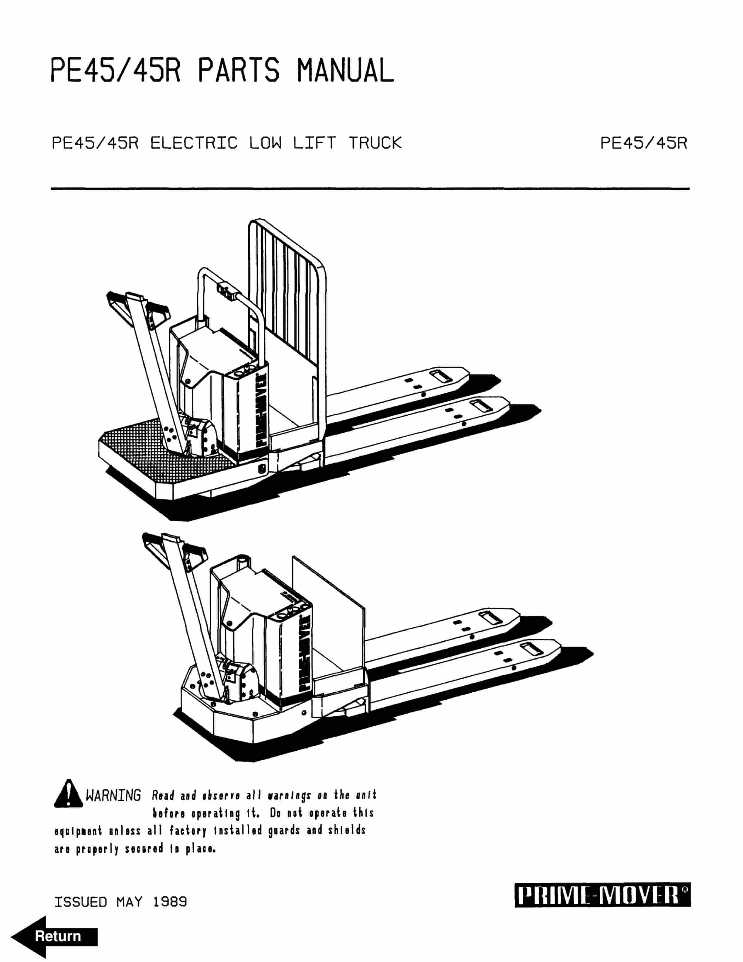 BT PE45, PE45R Electric Low Lift Truck Parts Manual 301482-000 1 BT PE45, PE45R Electric Low Lift Truck Parts Manual 301482-000