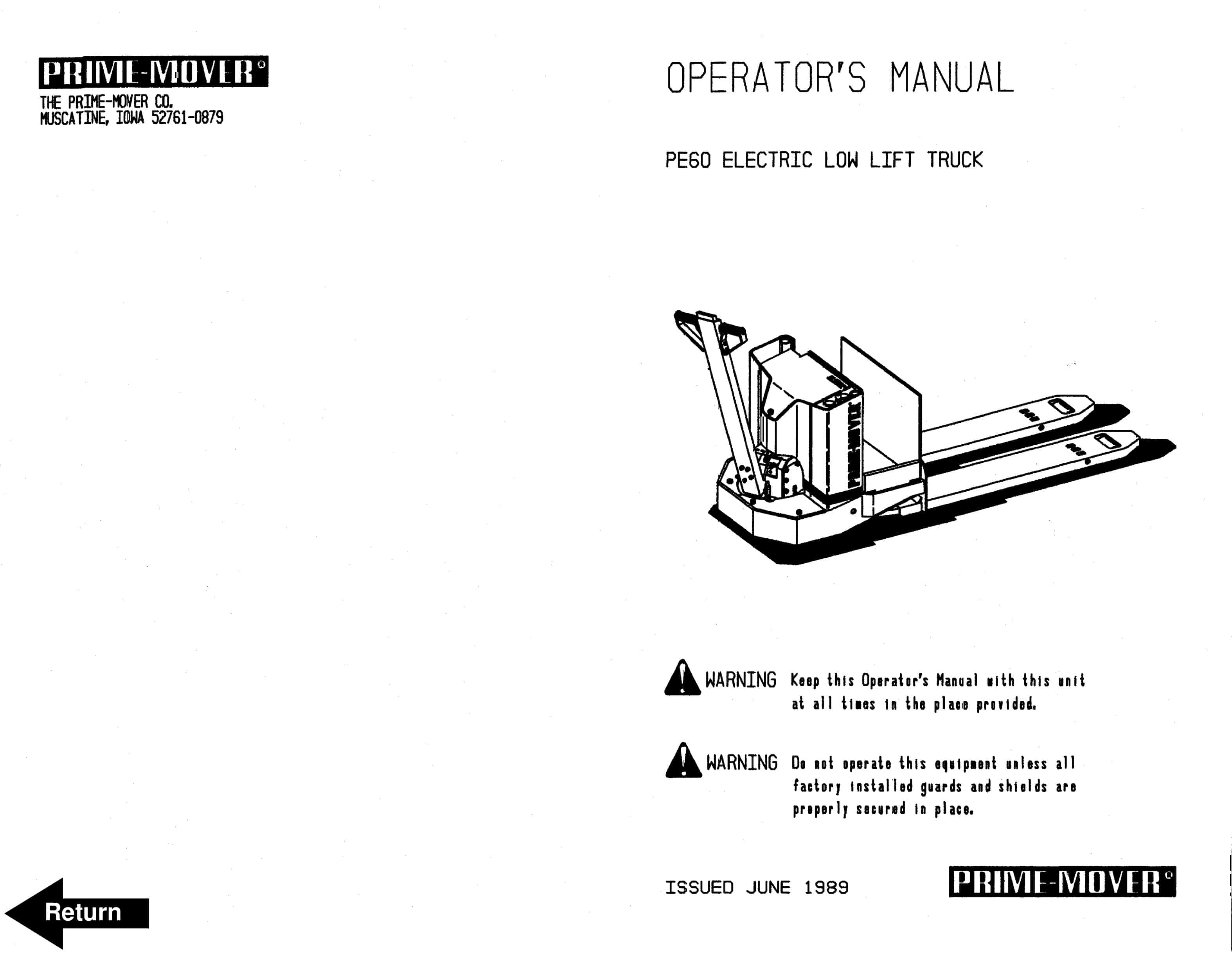 BT PE60 Electric Low Lift Truck Operator Manual 300688-000