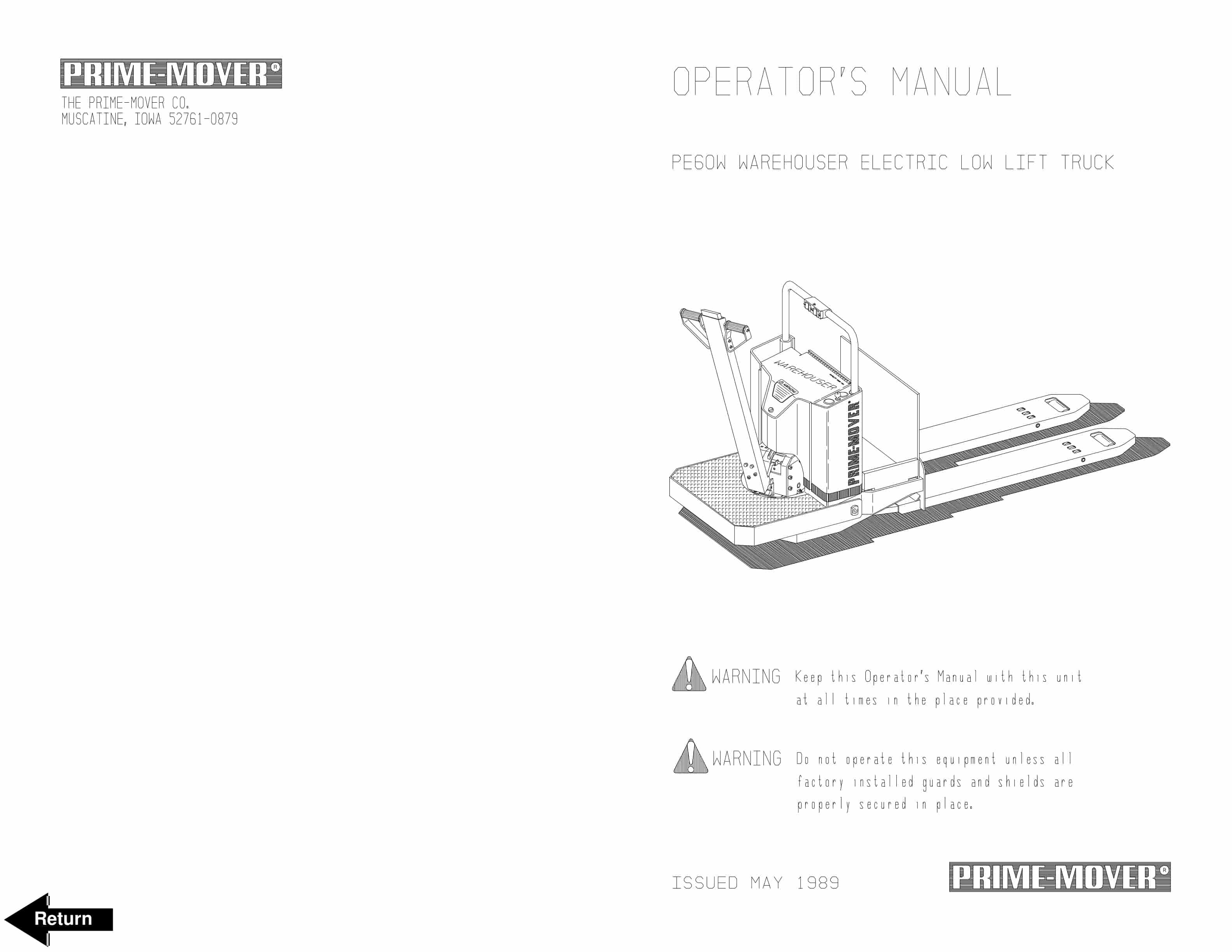 BT PE60W Warehouser Electric Low Lift Truck Operator Manual 300407-000