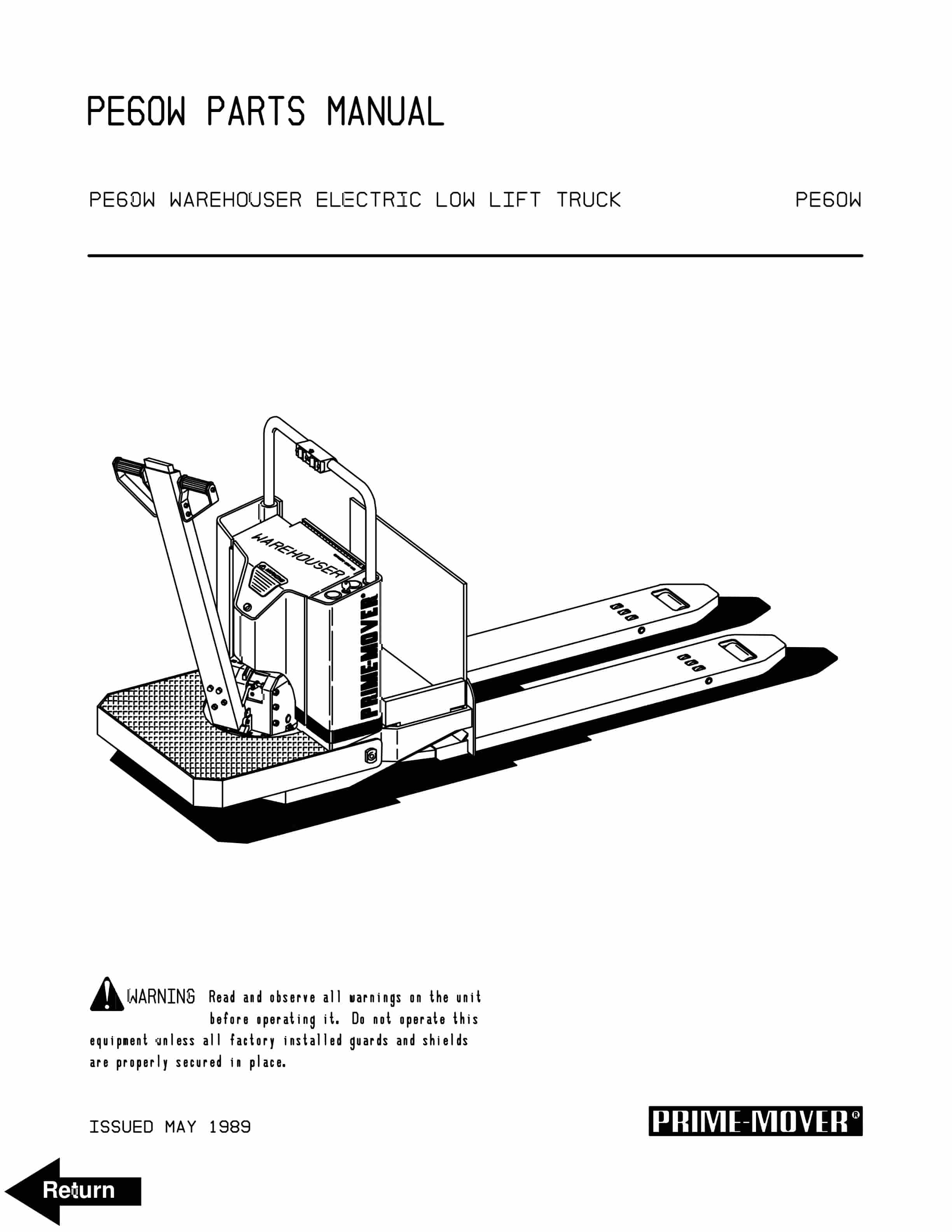 BT PE60W Warehouser Electric Low Lift Truck Parts Manual 300388-000 1 BT PE60W Warehouser Electric Low Lift Truck Parts Manual 300388-000