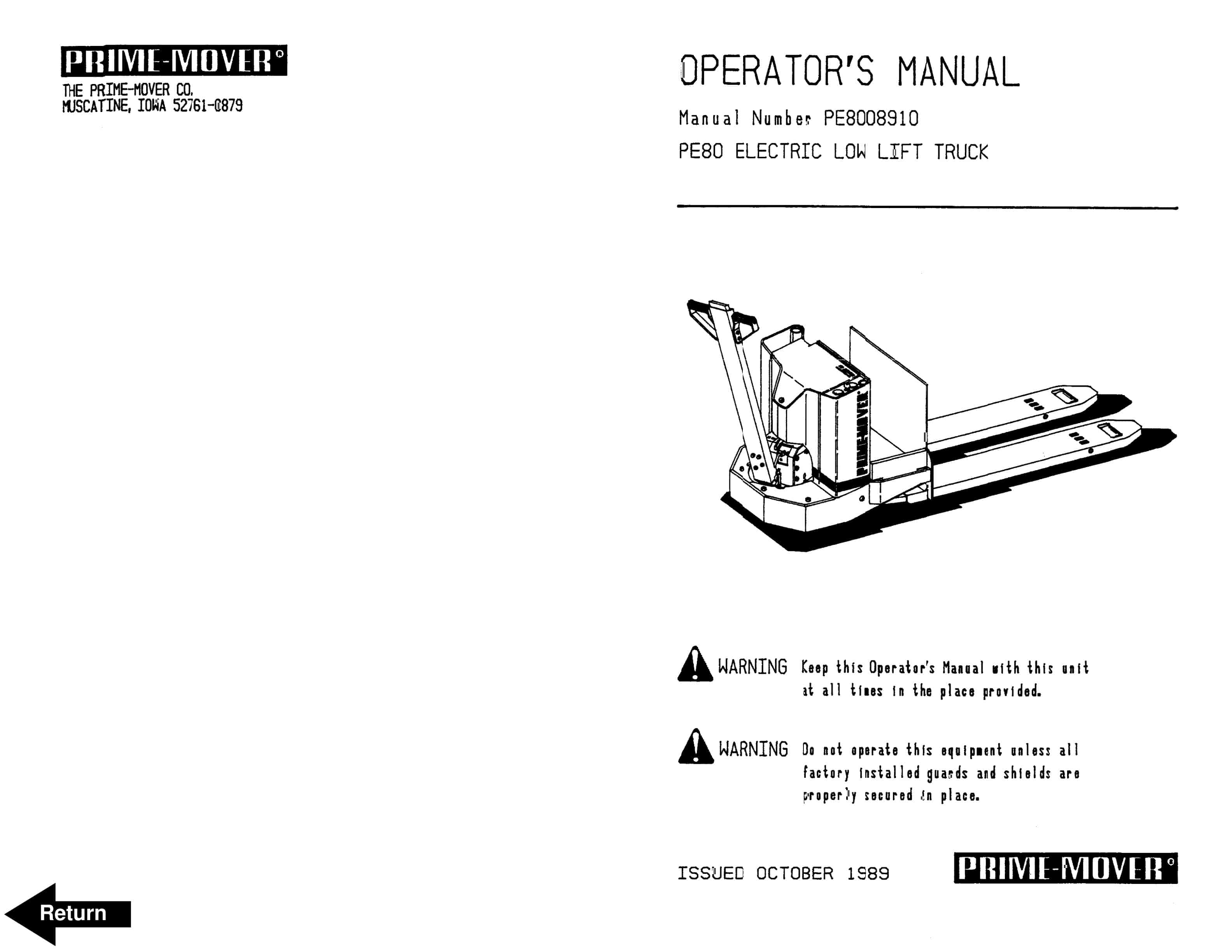BT PE80 Electric Low Lift Truck Operator Manual 300686-000